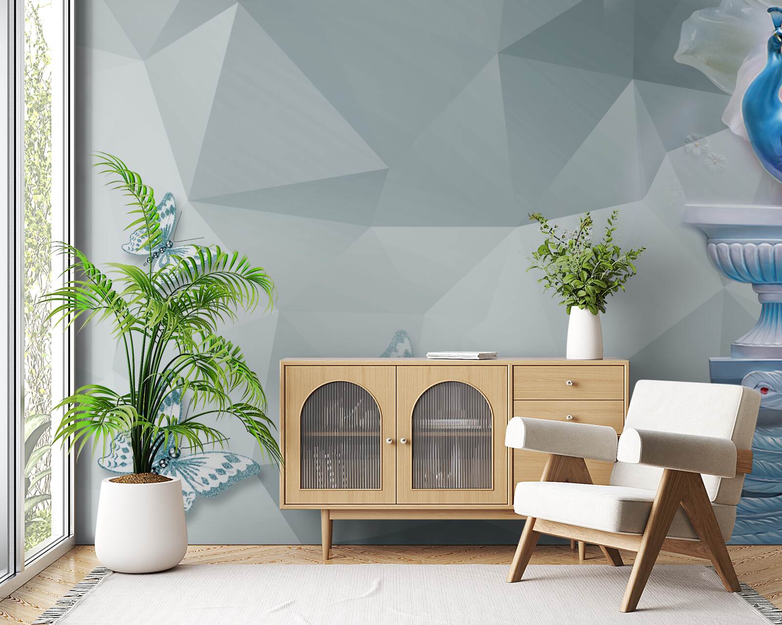 Papier peint magnifique paon et papillons