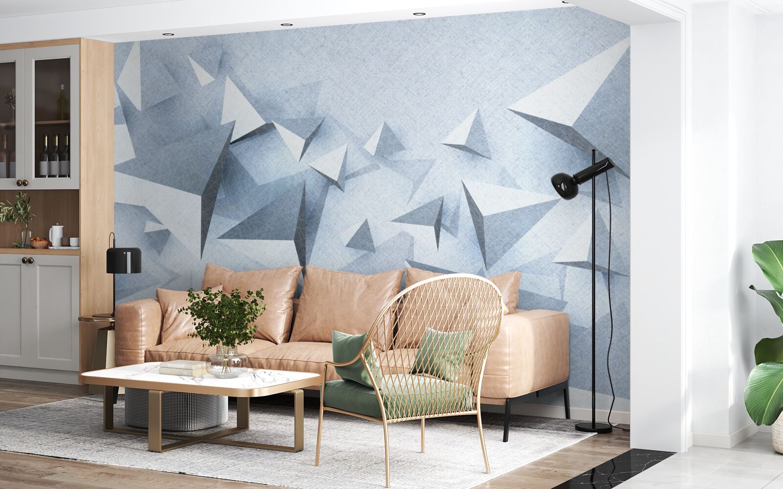 Papier peint les triangles volumétriques de différentes tailles sont blancs