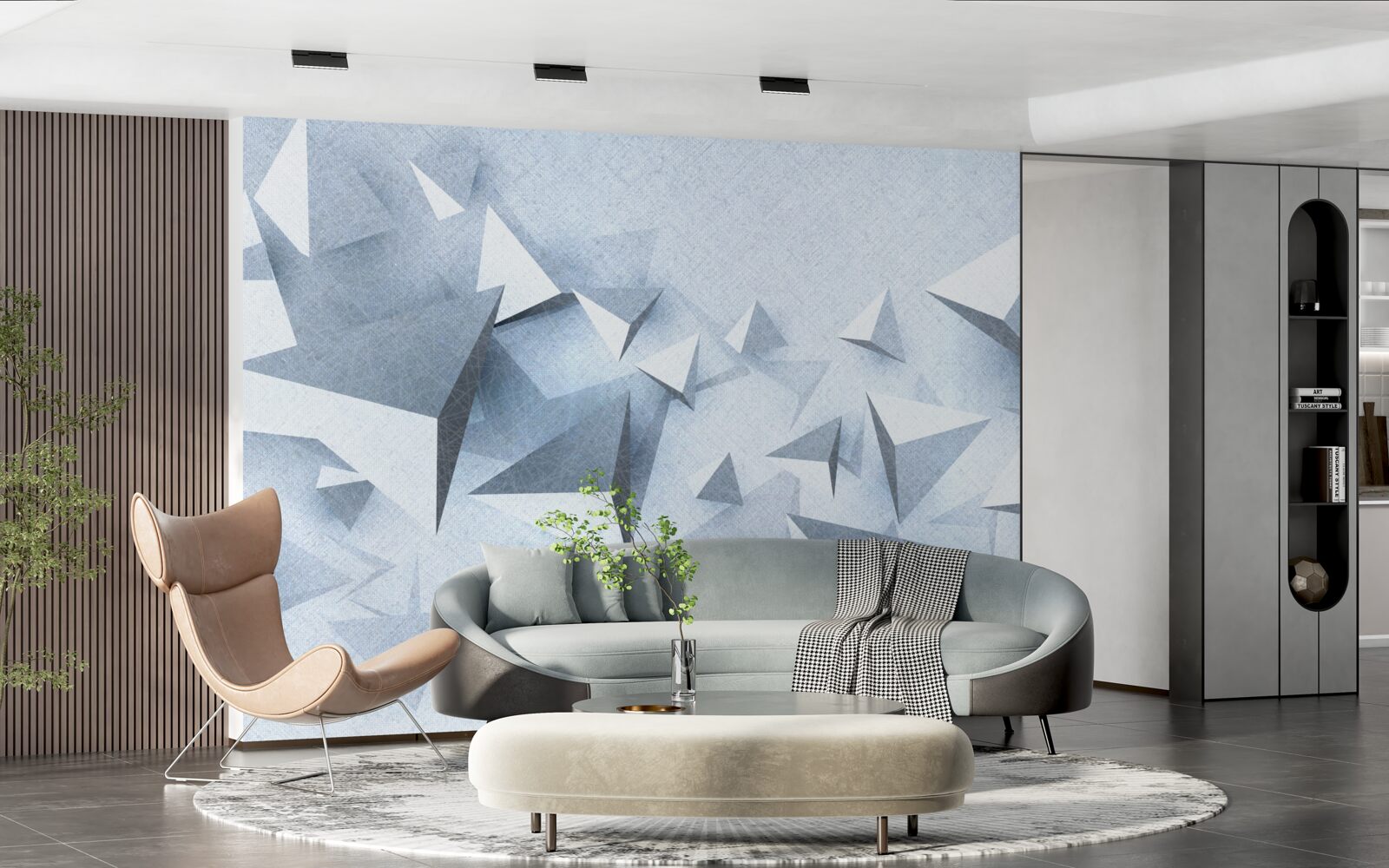 Papier peint les triangles volumétriques de différentes tailles sont blancs