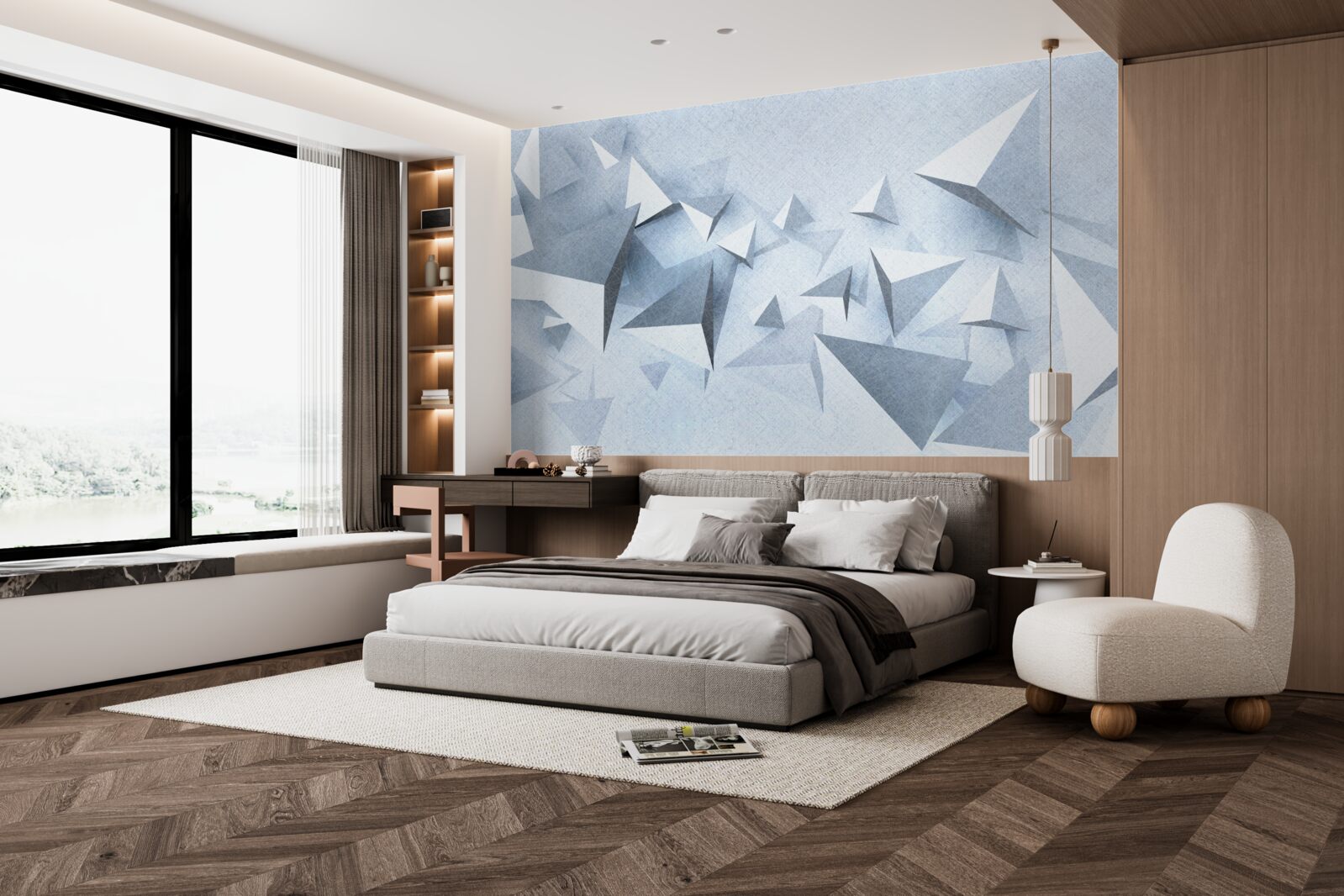 Papier peint les triangles volumétriques de différentes tailles sont blancs