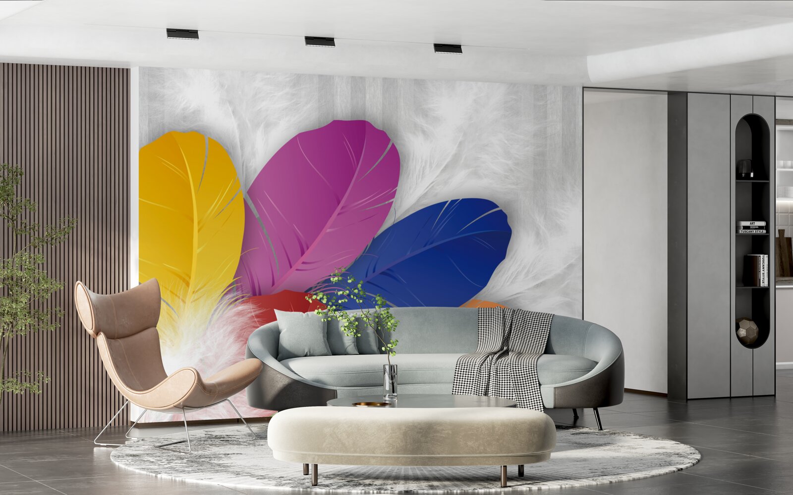 Papier peint des plumes brillantes et soigneusement polies