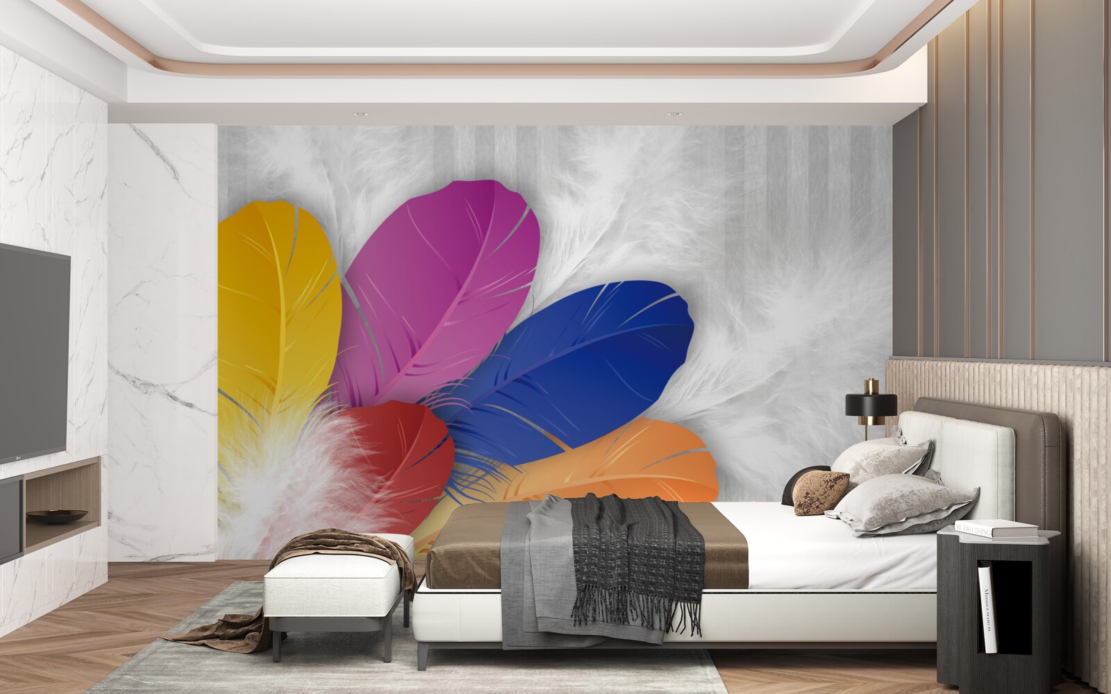 Papier peint des plumes brillantes et soigneusement polies