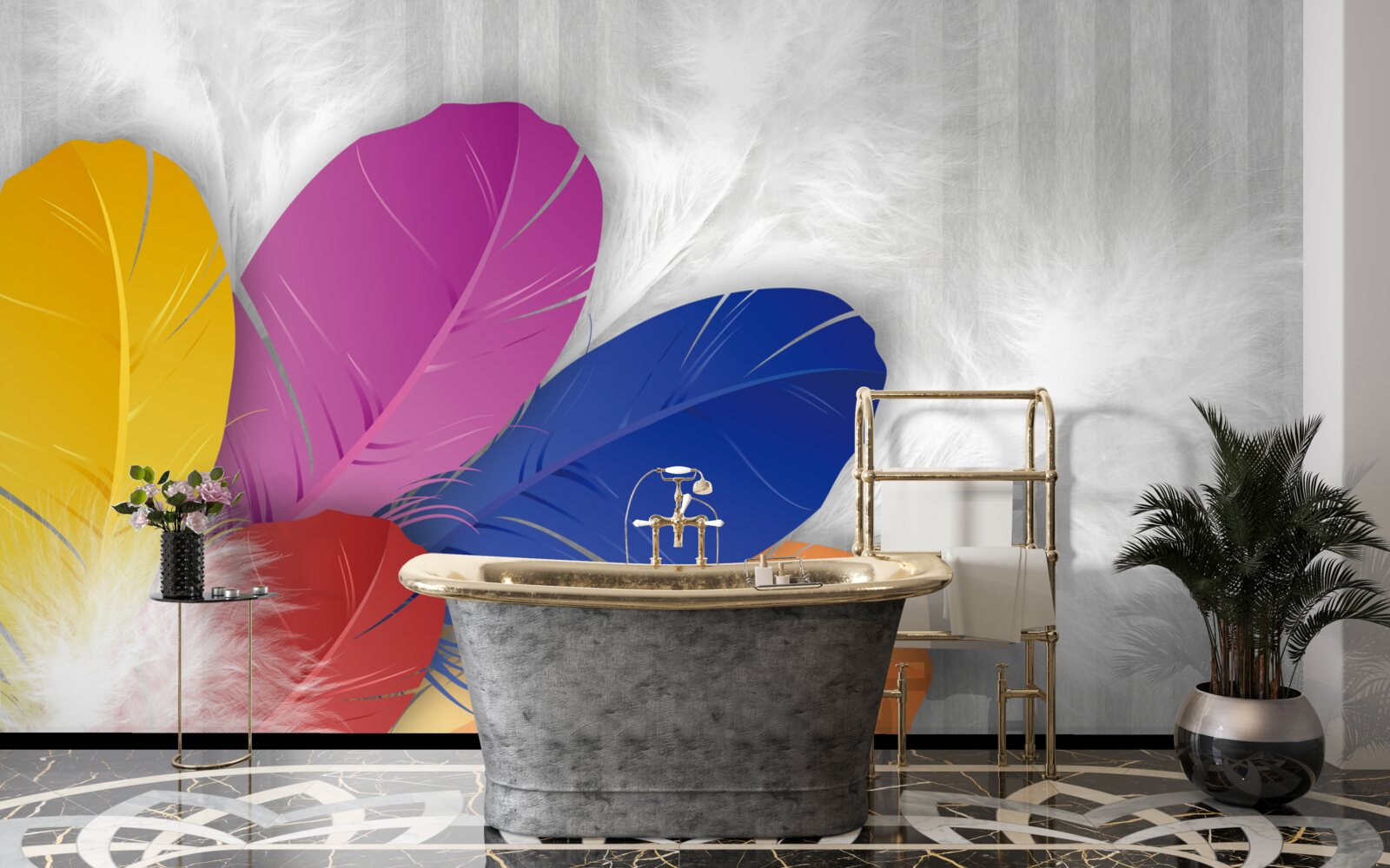 Papier peint des plumes brillantes et soigneusement polies