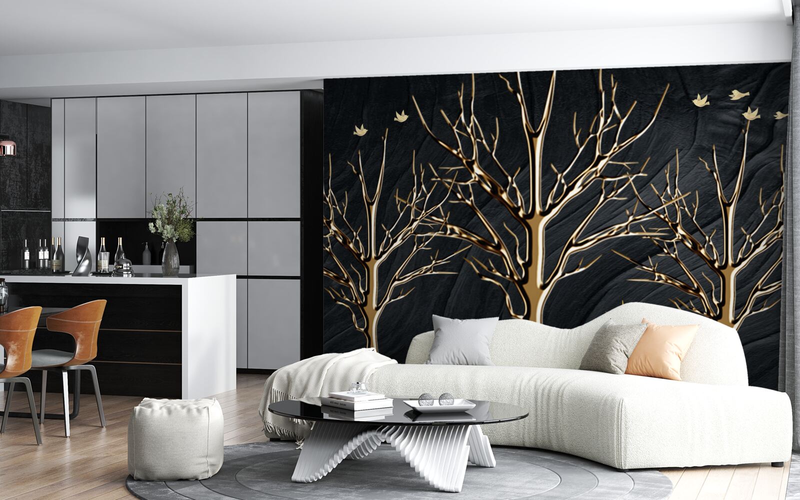 Papier peint un cerf se promène entre les arbres la nuit