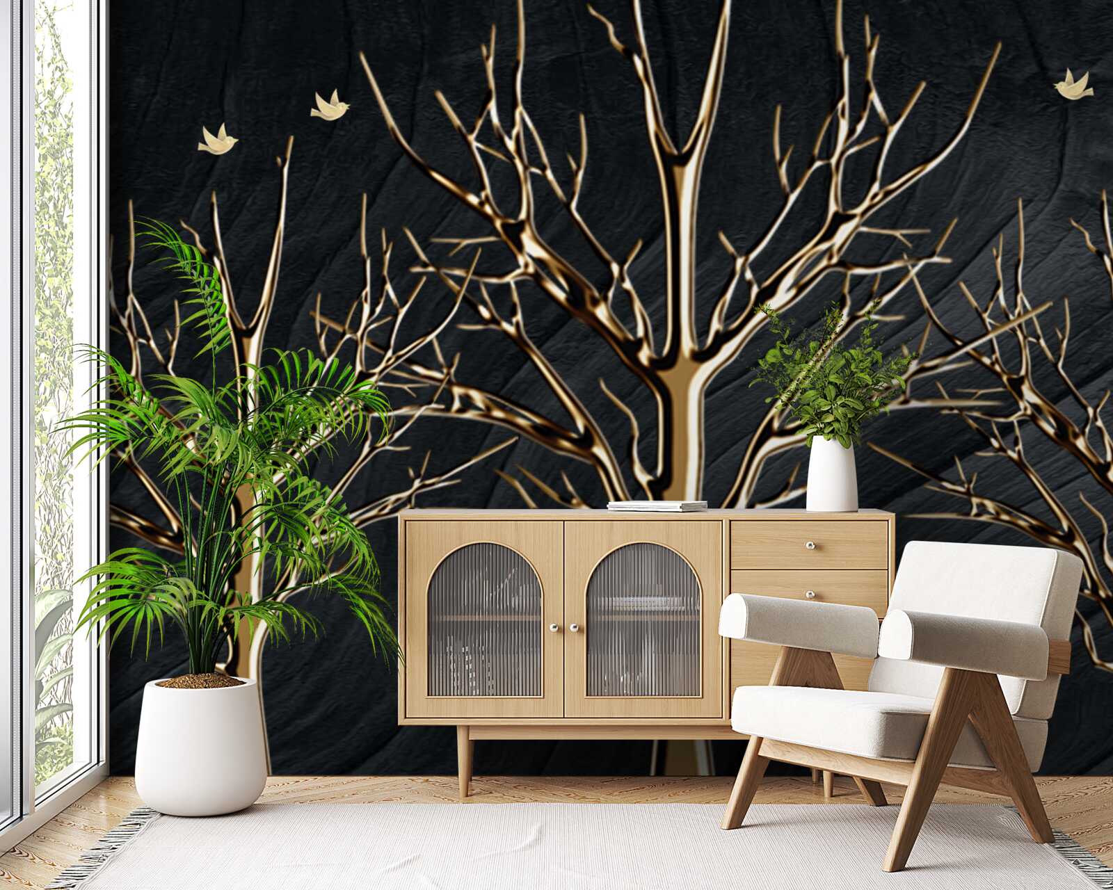 Papier peint un cerf se promène entre les arbres la nuit