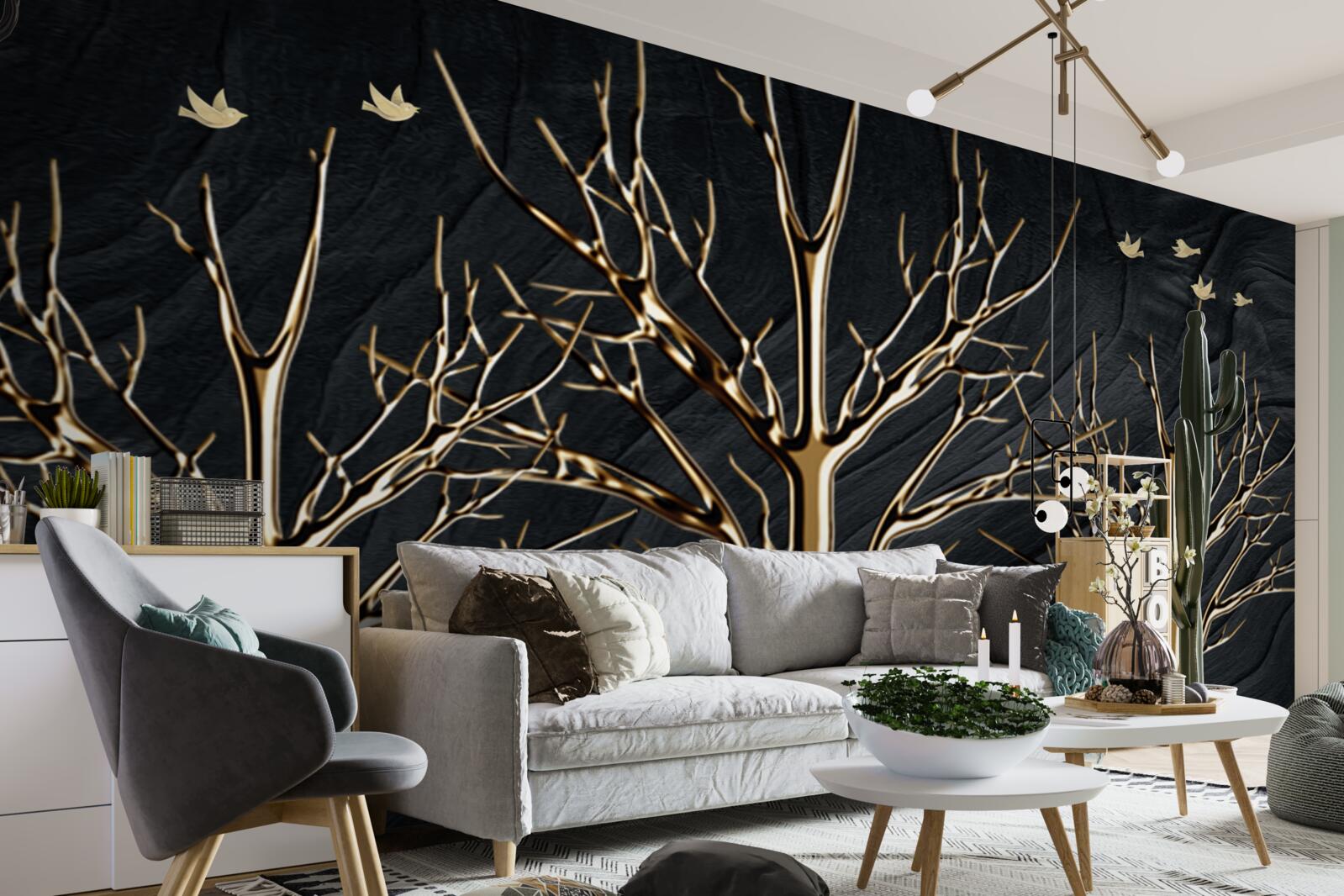 Papier peint un cerf se promène entre les arbres la nuit