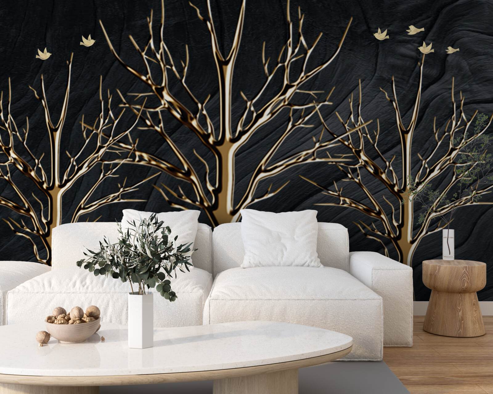 Papier peint un cerf se promène entre les arbres la nuit