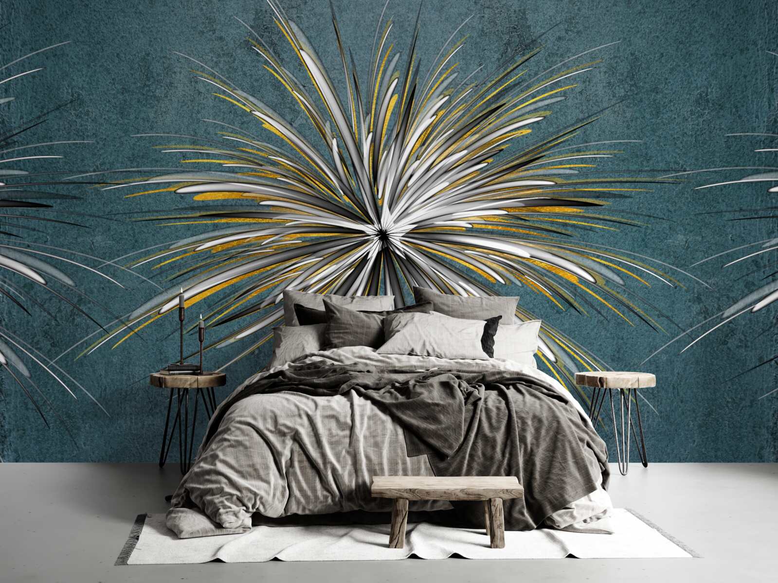 Papier peint branche sur fond bleu duveteux