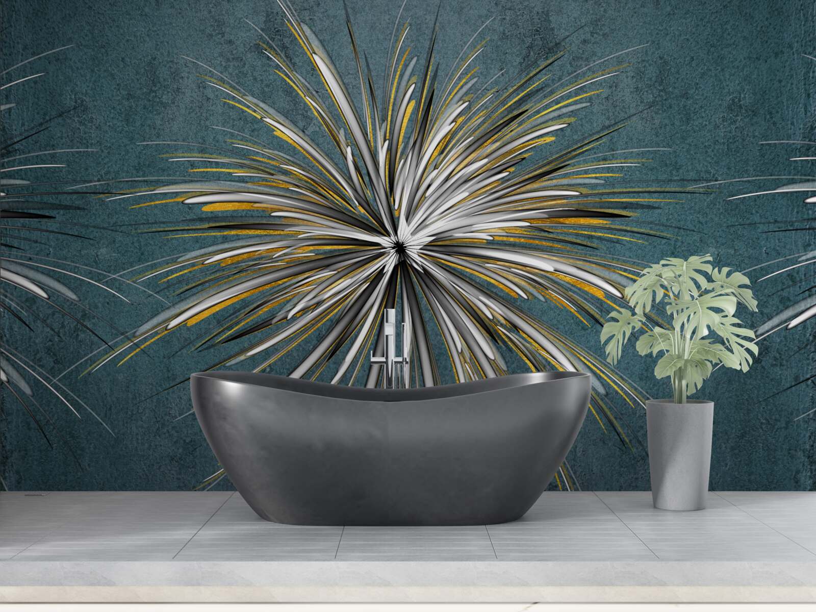 Papier peint branche sur fond bleu duveteux