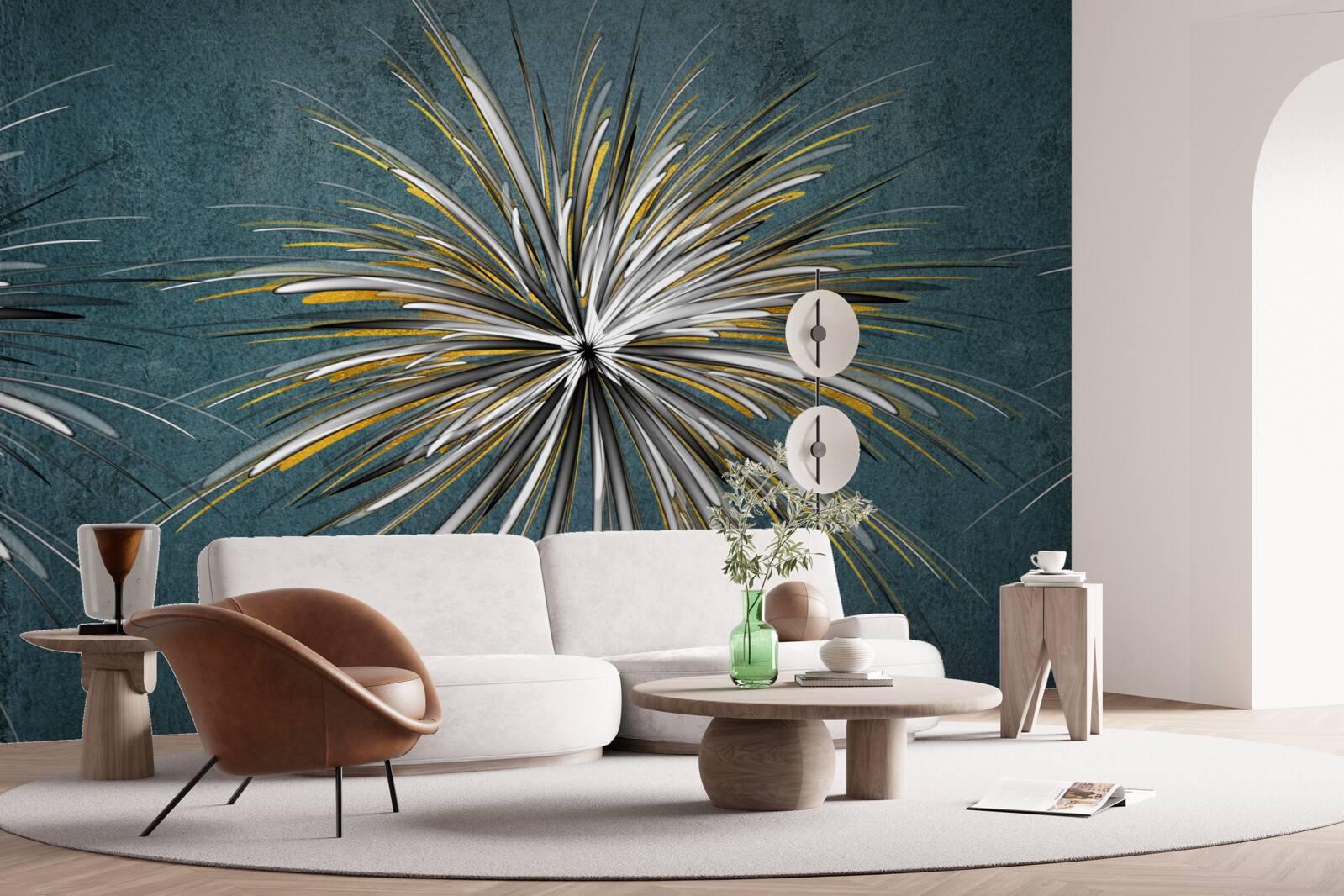 Papier peint branche sur fond bleu duveteux