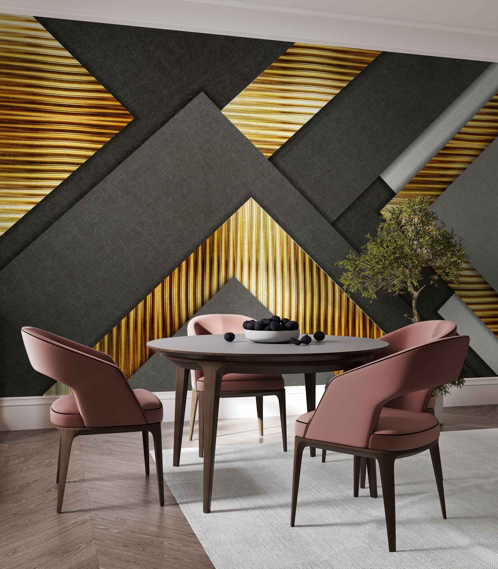 Papier peint les rectangles sont noirs avec des lignes dorées