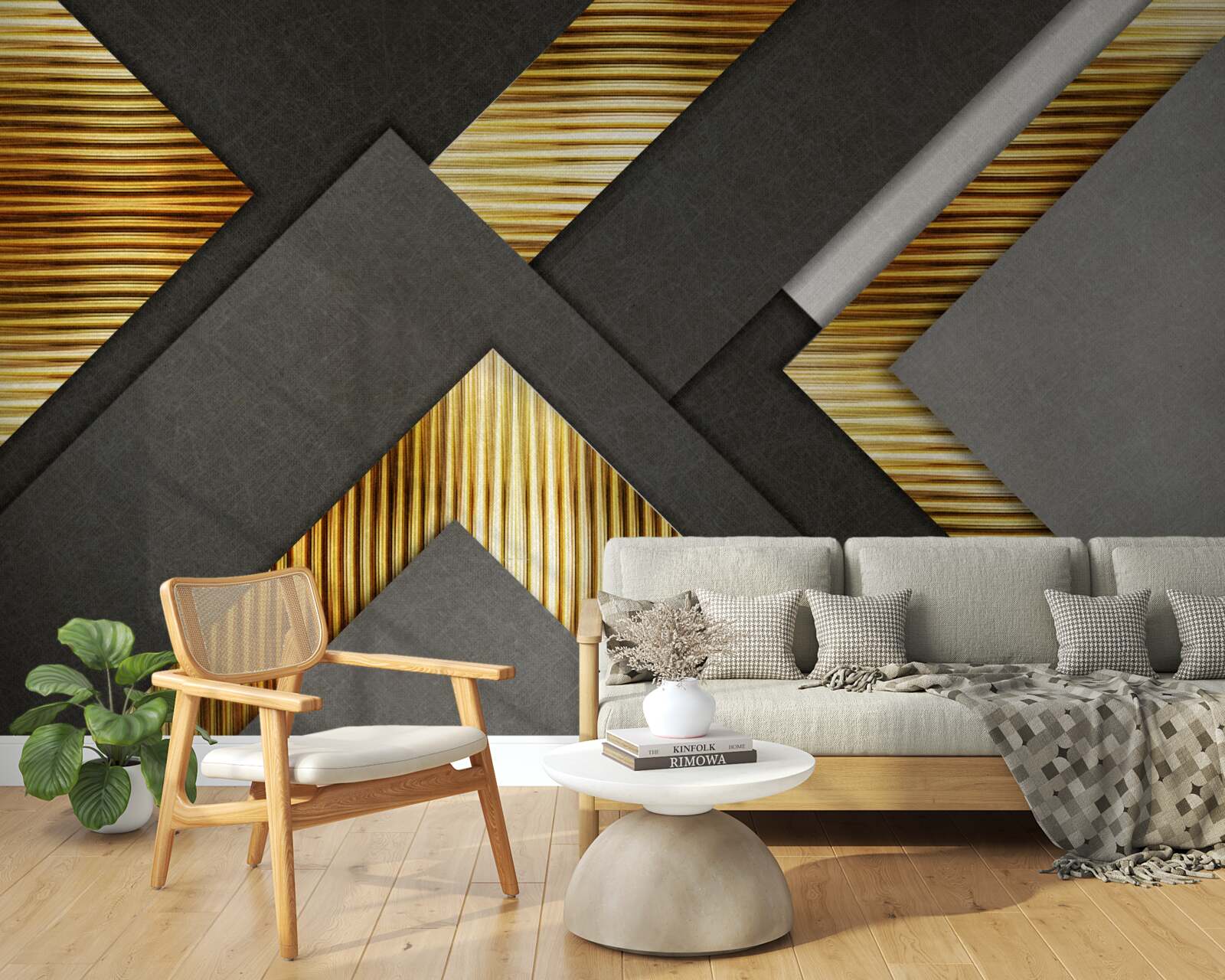 Papier peint les rectangles sont noirs avec des lignes dorées