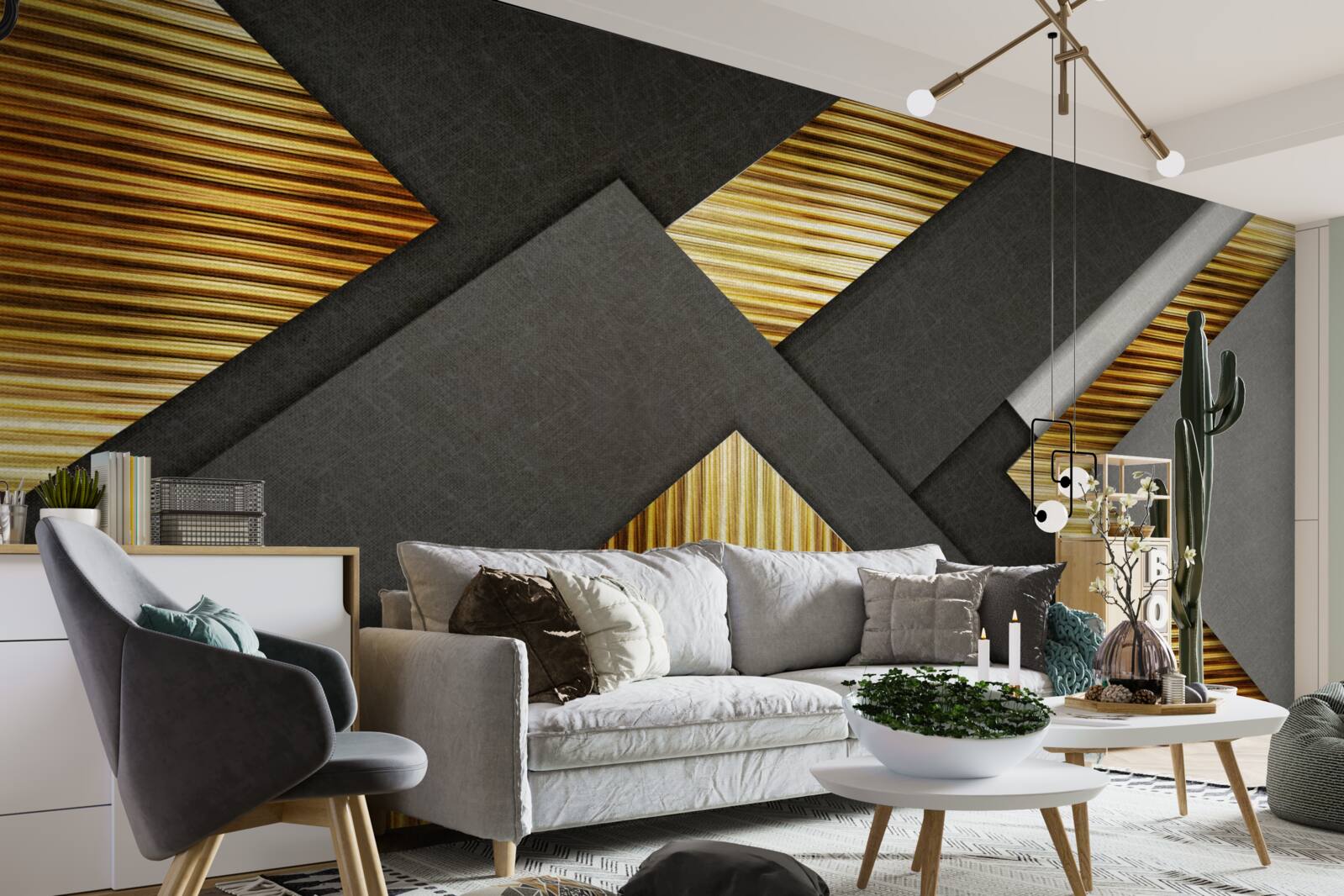 Papier peint les rectangles sont noirs avec des lignes dorées