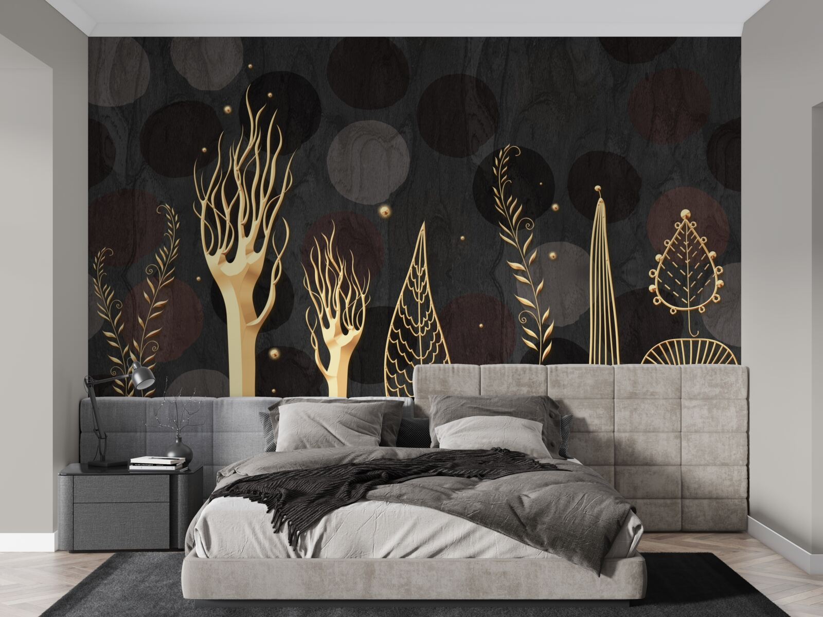 Papier peint la nuit parmi les arbres à feuilles caduques