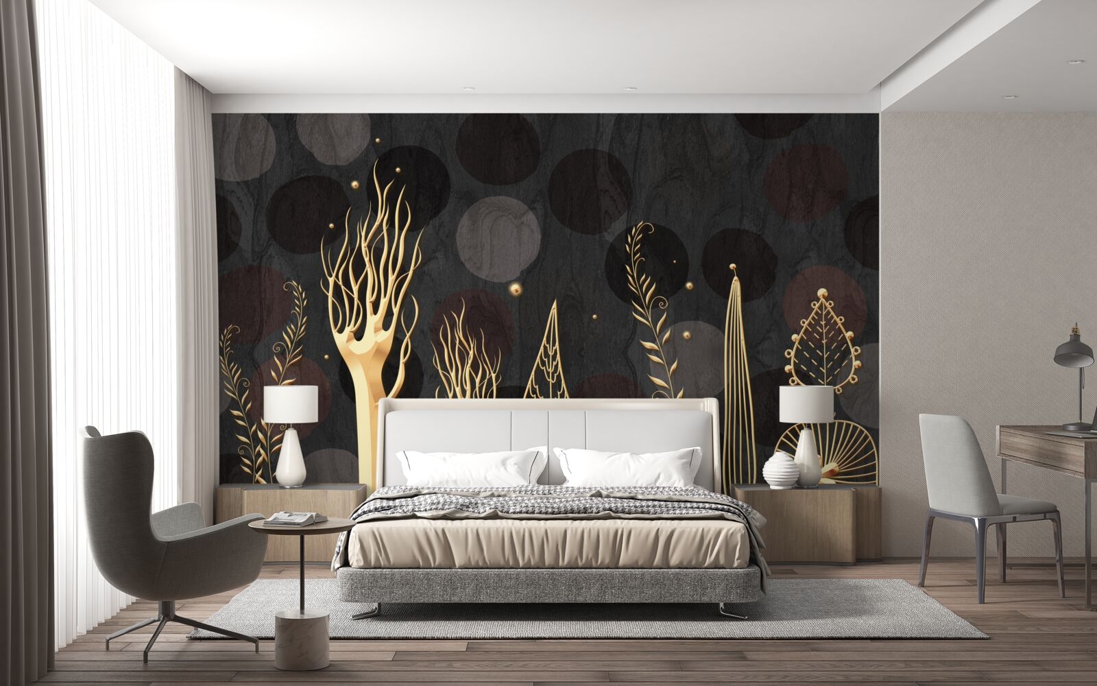 Papier peint la nuit parmi les arbres à feuilles caduques