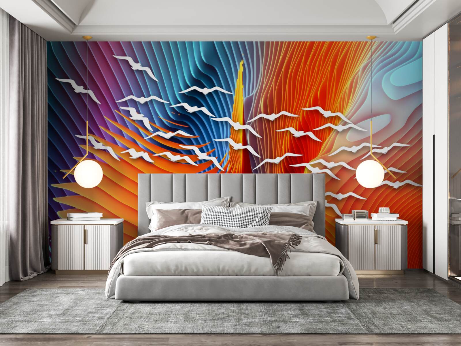 Papier peint sommaire des oiseaux dans les dunes