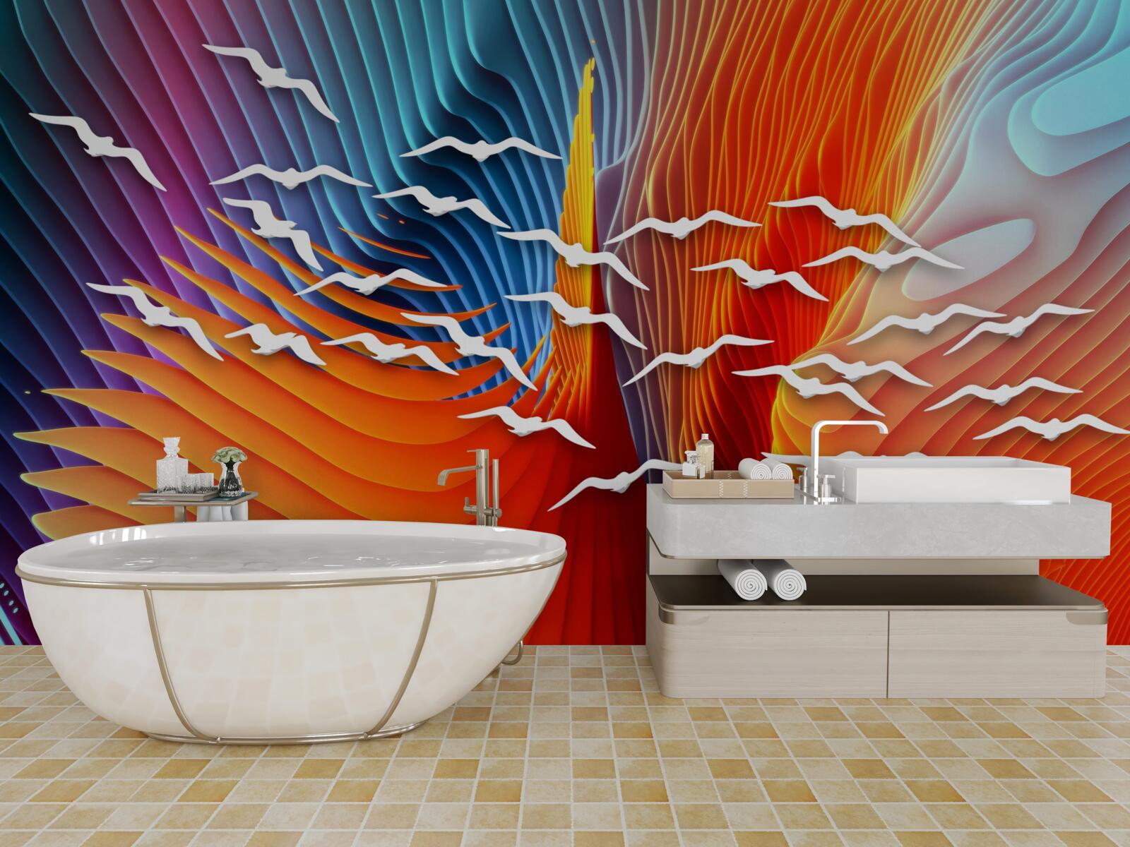 Papier peint sommaire des oiseaux dans les dunes