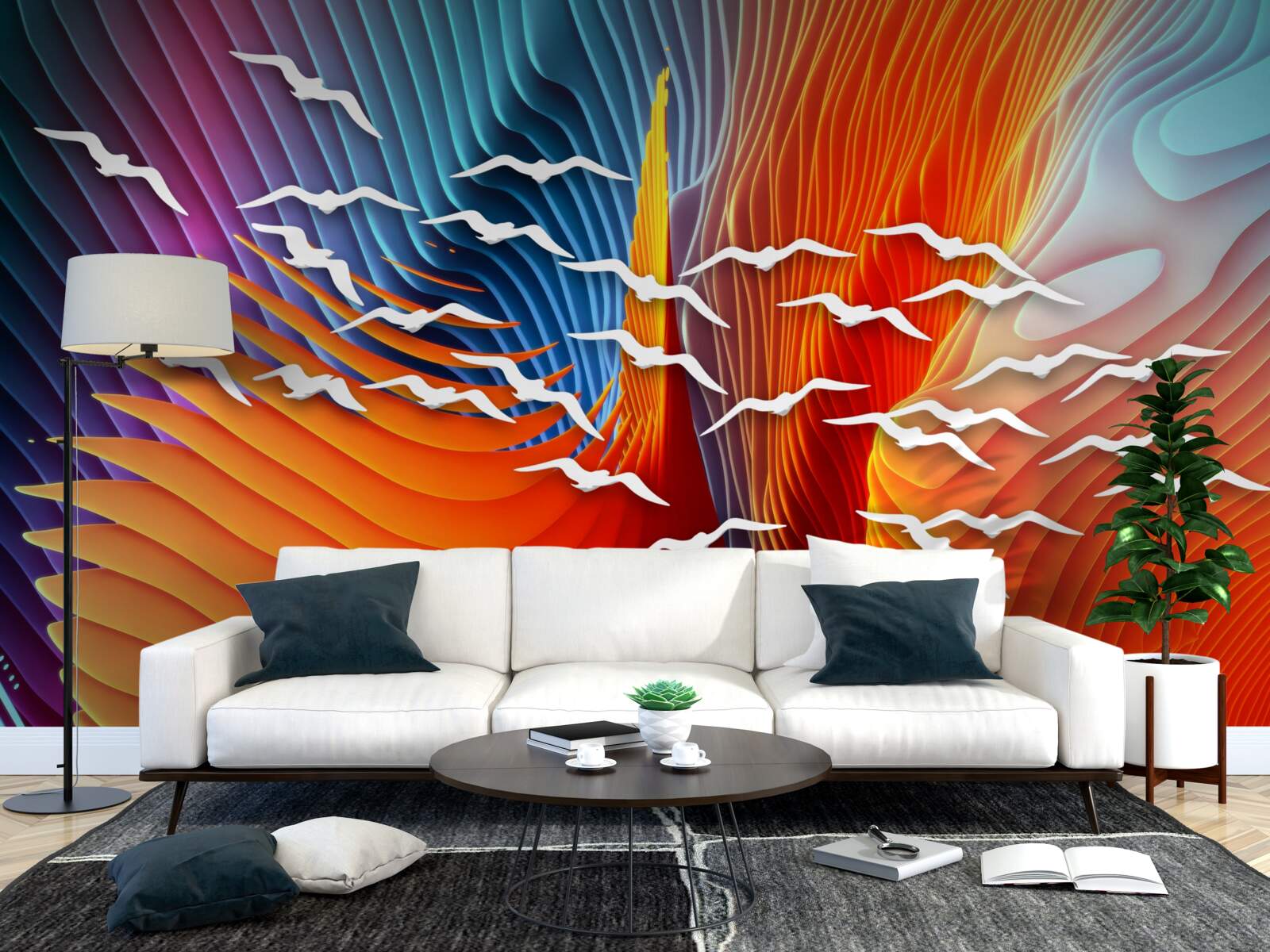 Papier peint sommaire des oiseaux dans les dunes