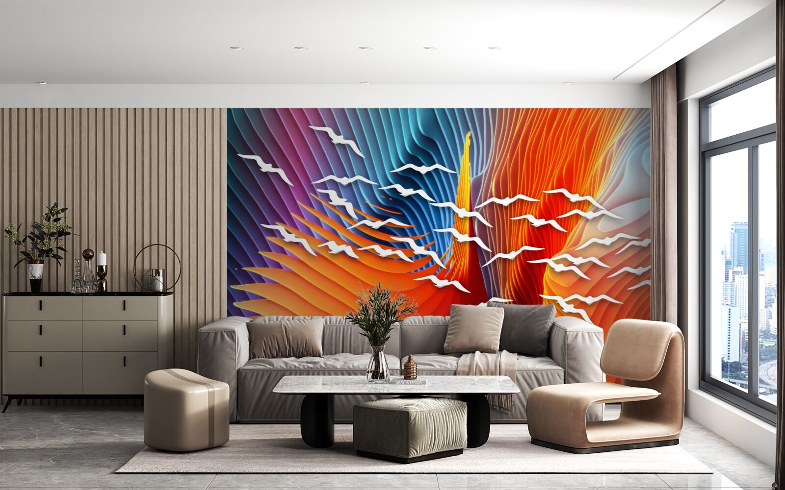 Papier peint sommaire des oiseaux dans les dunes