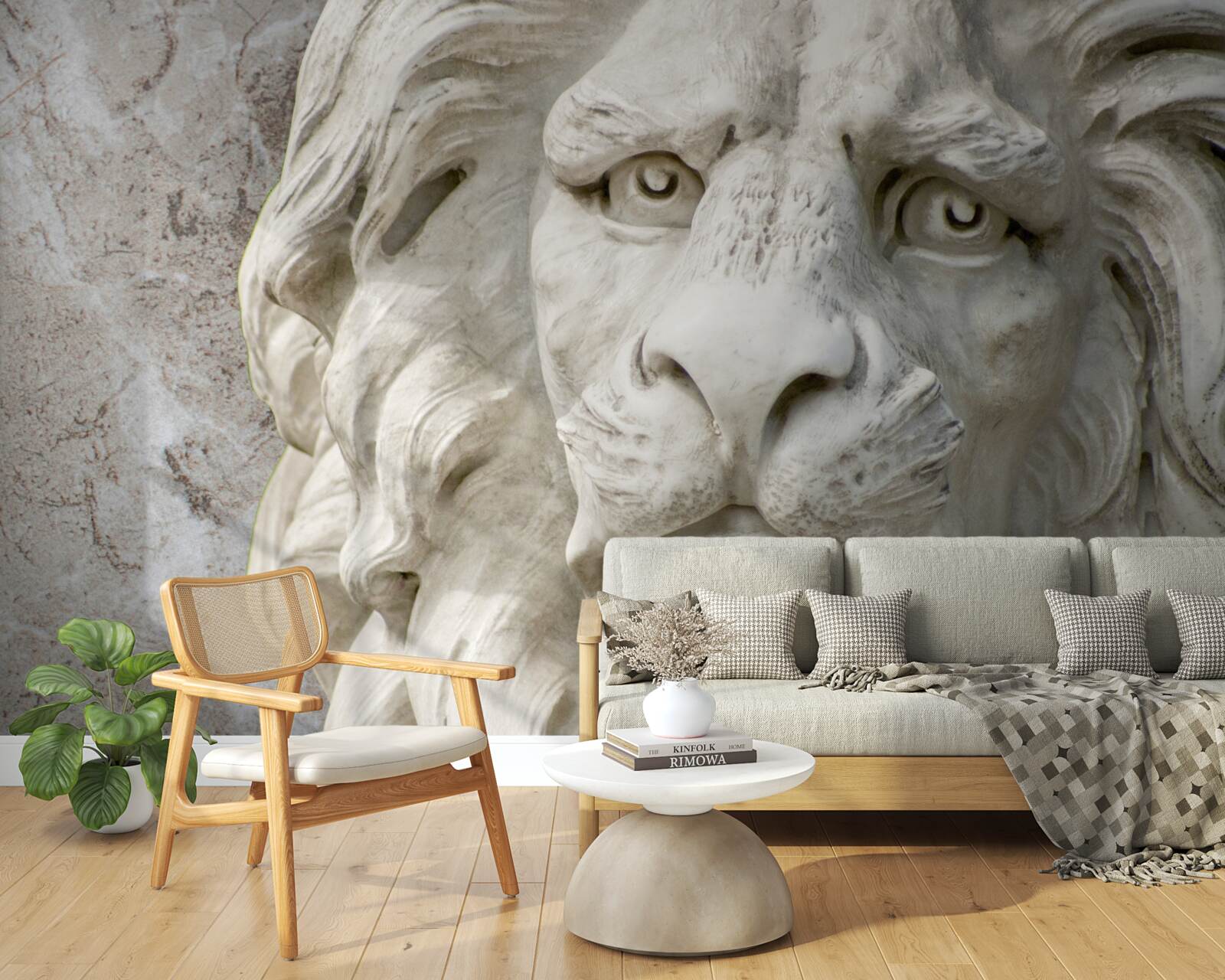 Papier peint tête de lion en bas-relief