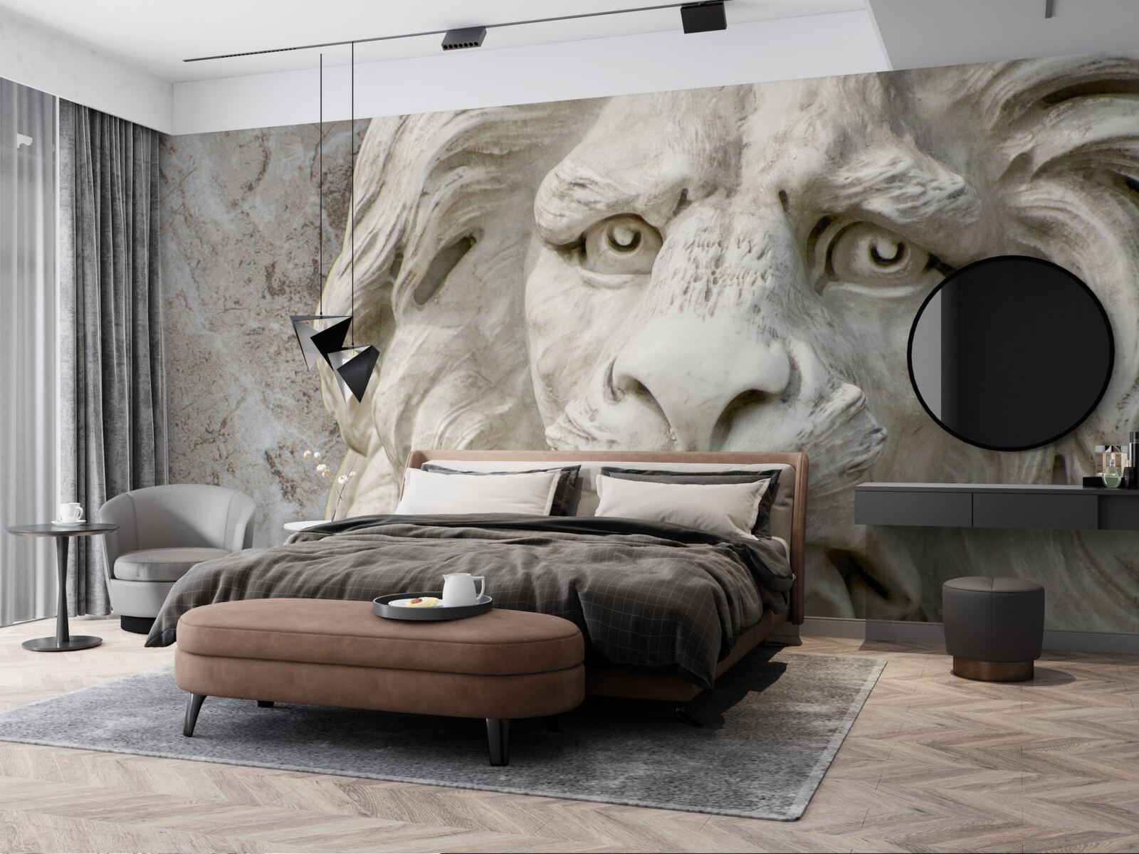 Papier peint tête de lion en bas-relief