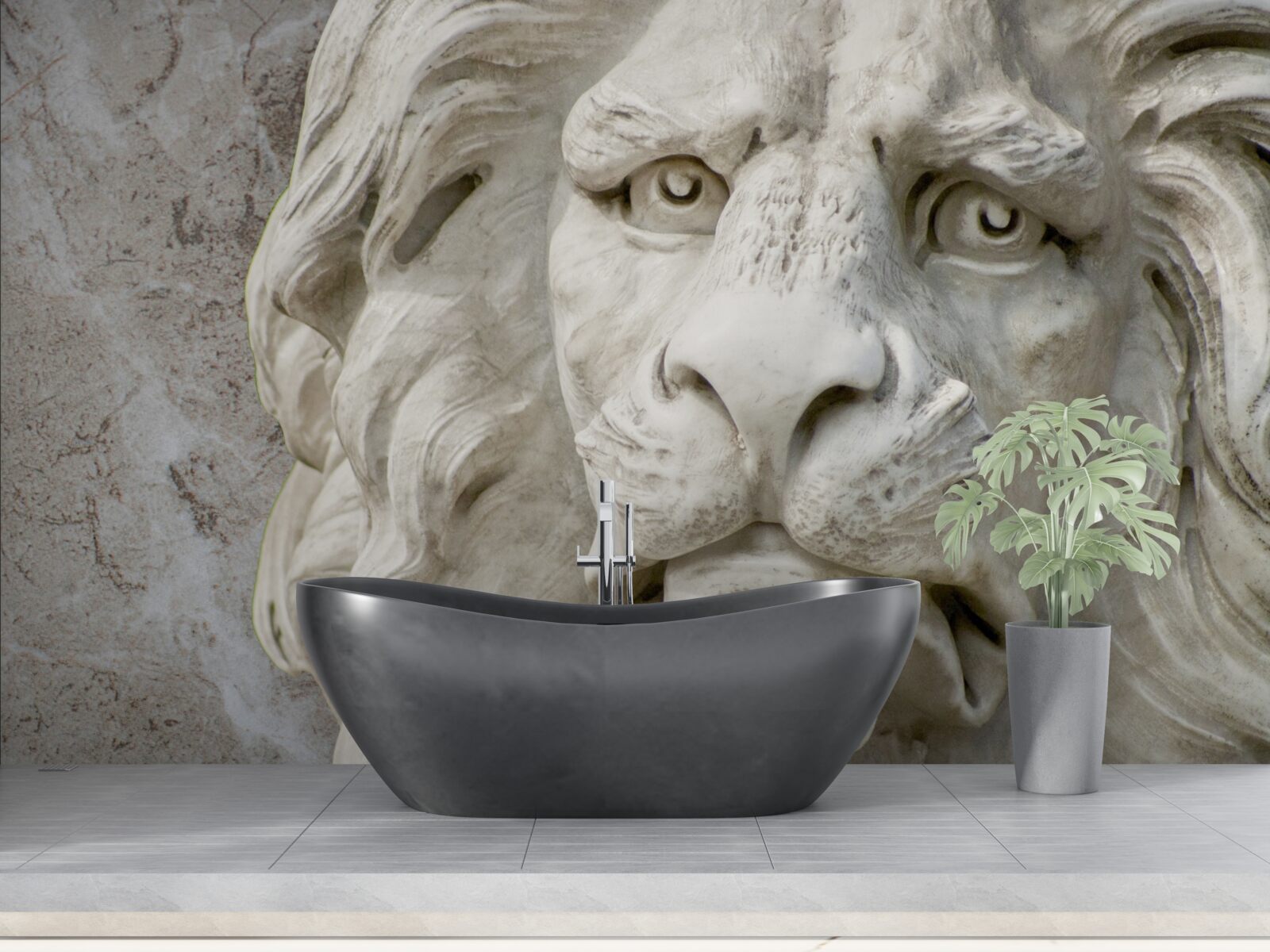 Papier peint tête de lion en bas-relief