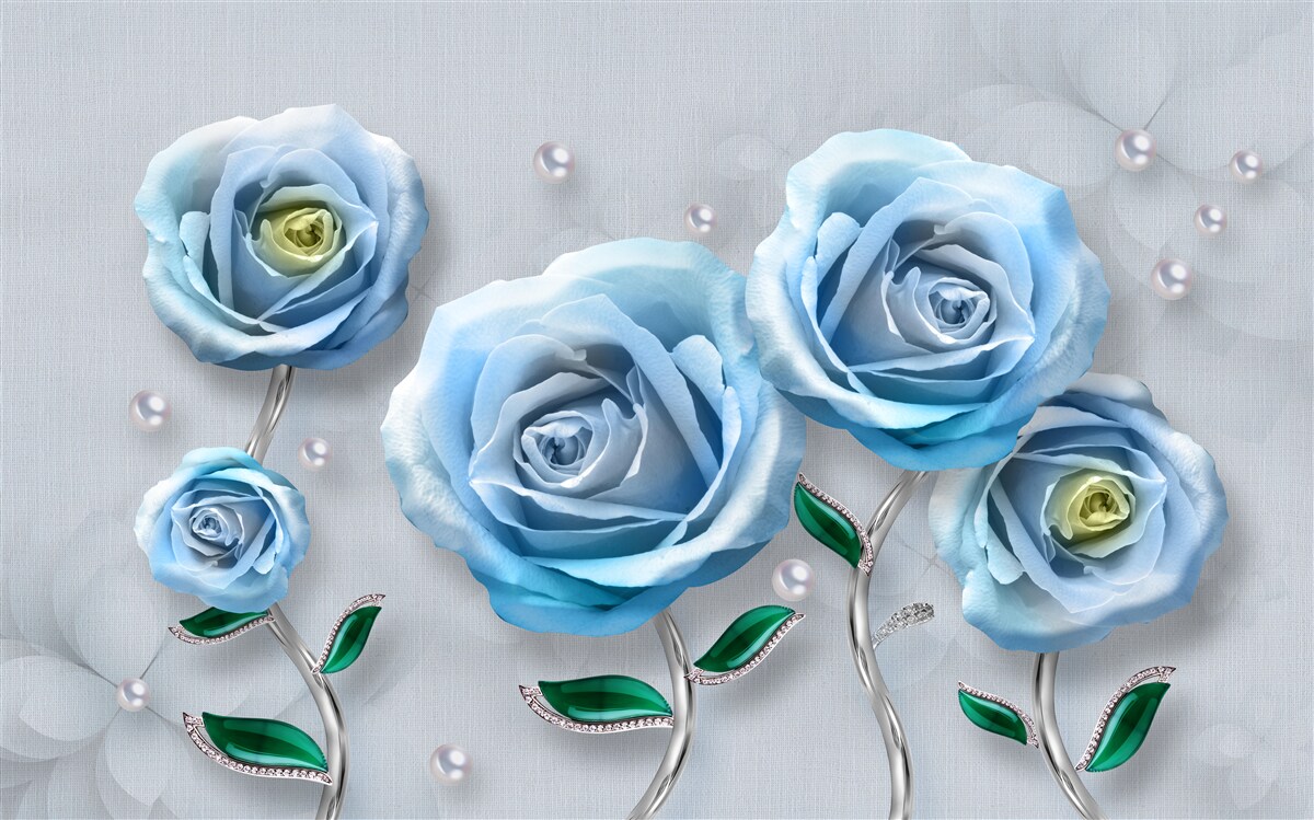 Papier peint set de roses bleues