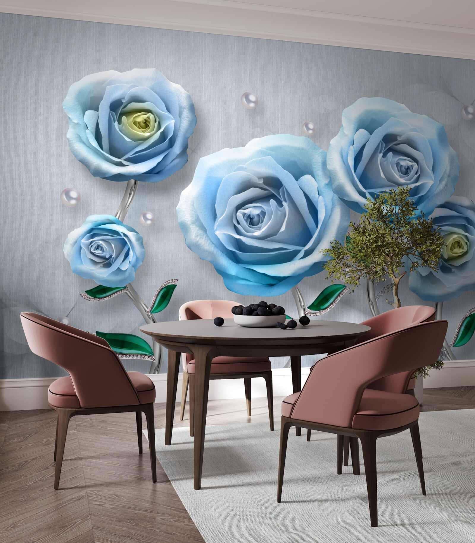 Papier peint set de roses bleues
