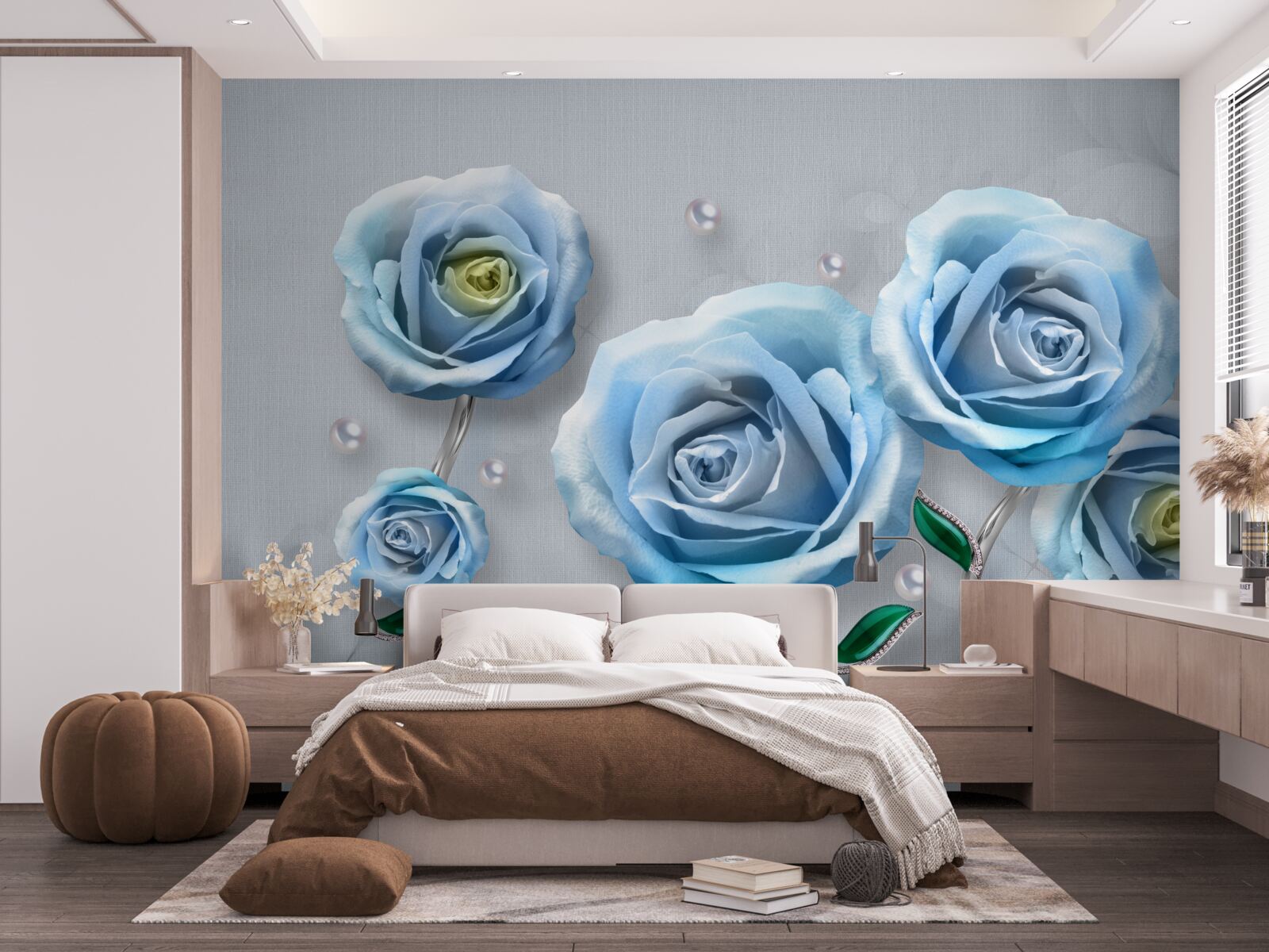 Papier peint set de roses bleues