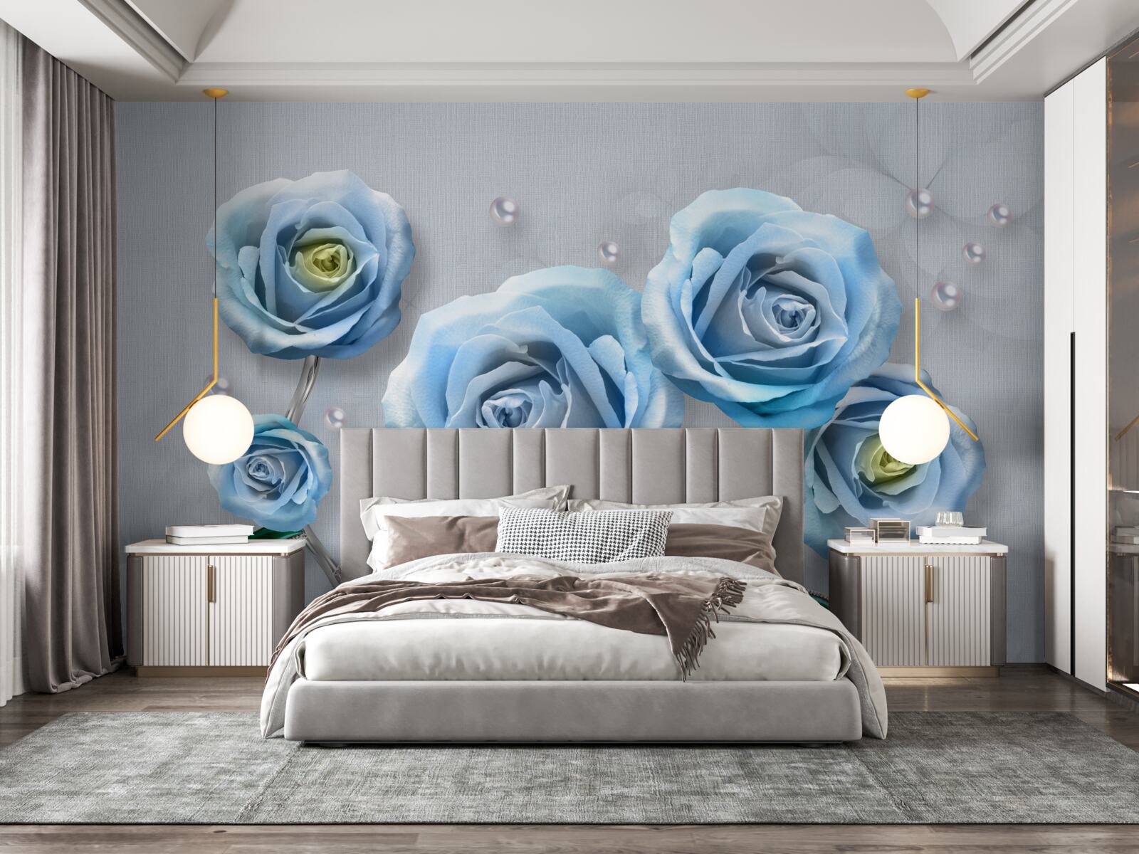 Papier peint set de roses bleues
