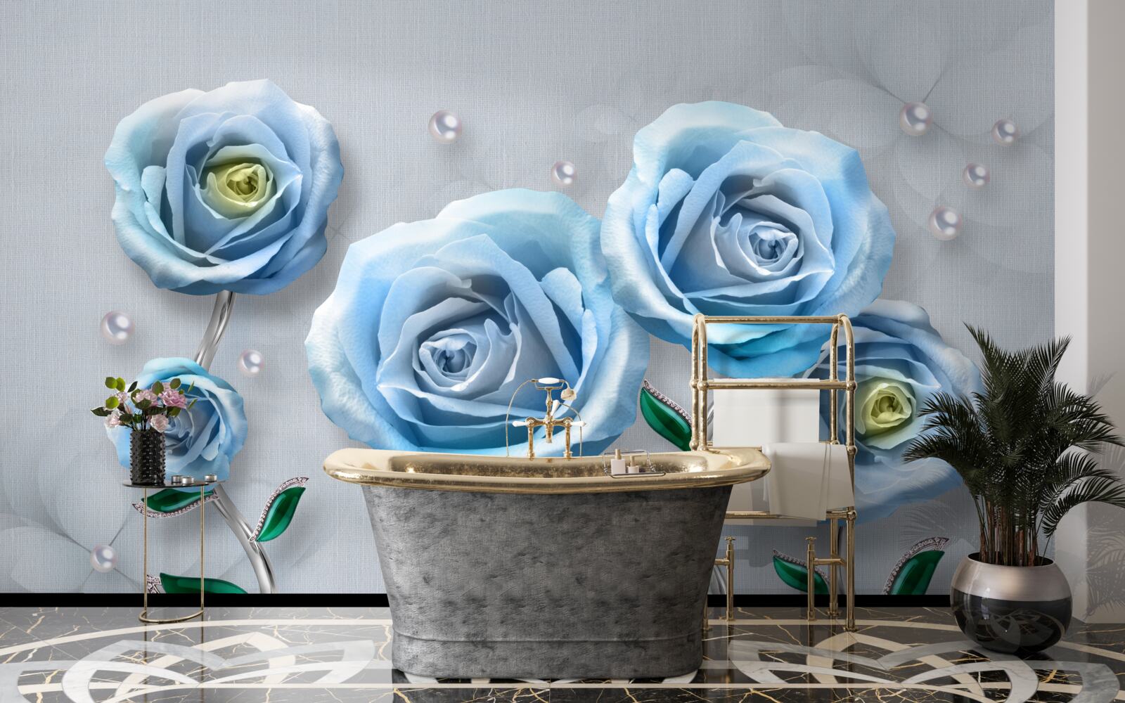 Papier peint set de roses bleues