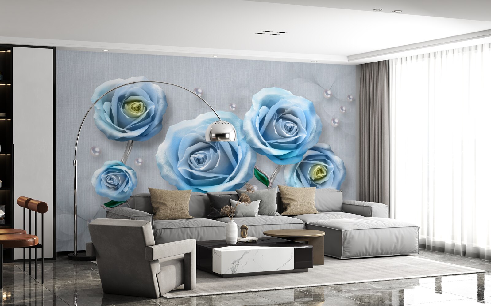 Papier peint set de roses bleues