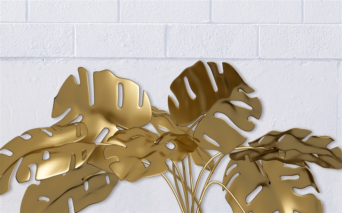 Papier peint Feuilles de cuivre tropicales sur la surface d'une brique