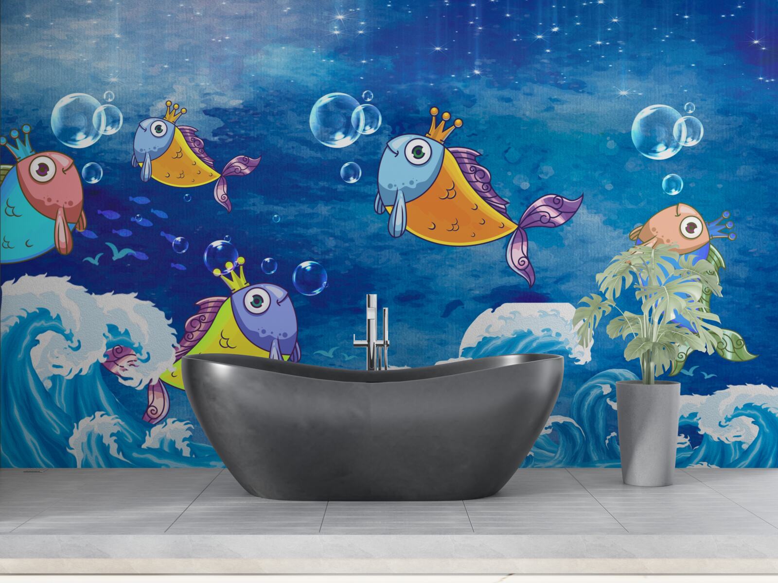 Papier peint poissons animés avec des diadèmes royaux