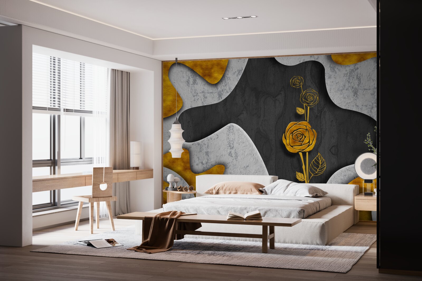 Papier peint rose d'or en décoration