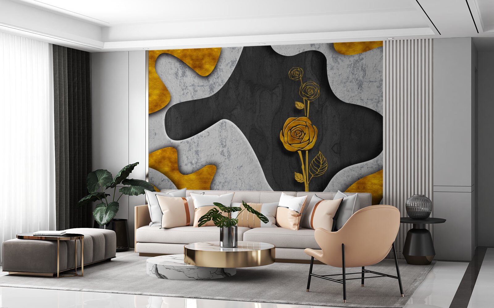 Papier peint rose d'or en décoration