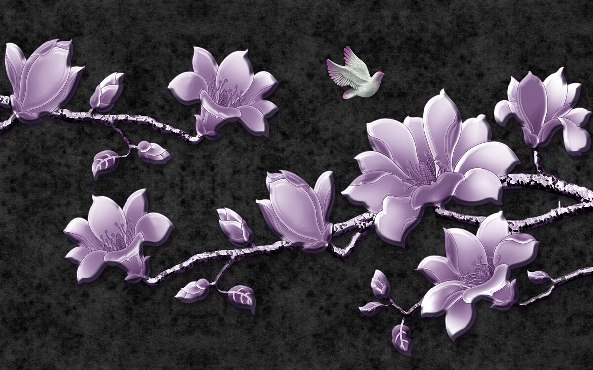 Papier peint de délicates branches de magnolia de couleur lilas