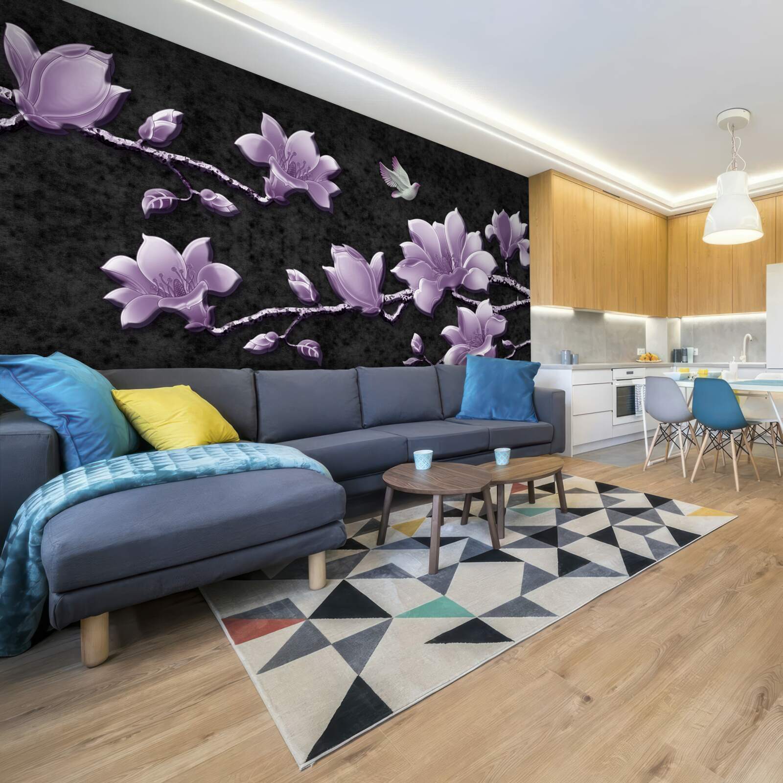 Papier peint de délicates branches de magnolia de couleur lilas