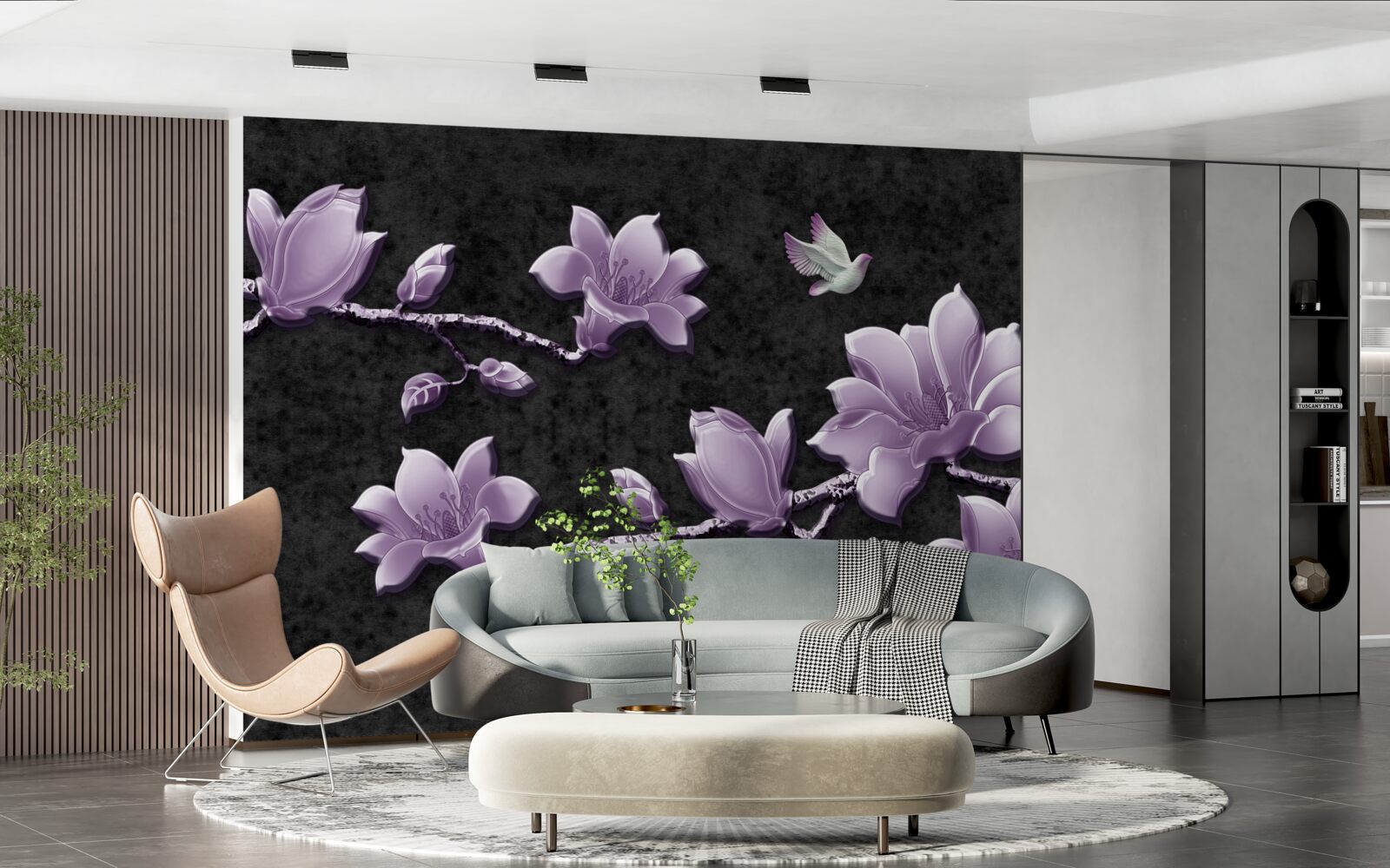 Papier peint de délicates branches de magnolia de couleur lilas