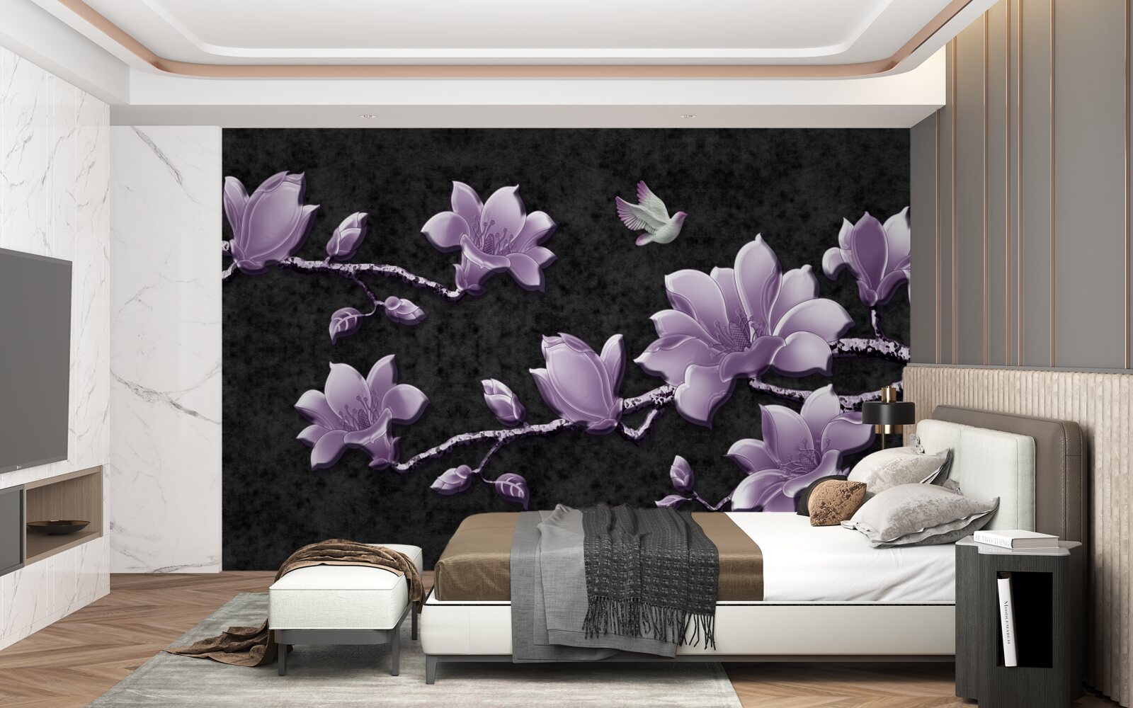 Papier peint de délicates branches de magnolia de couleur lilas
