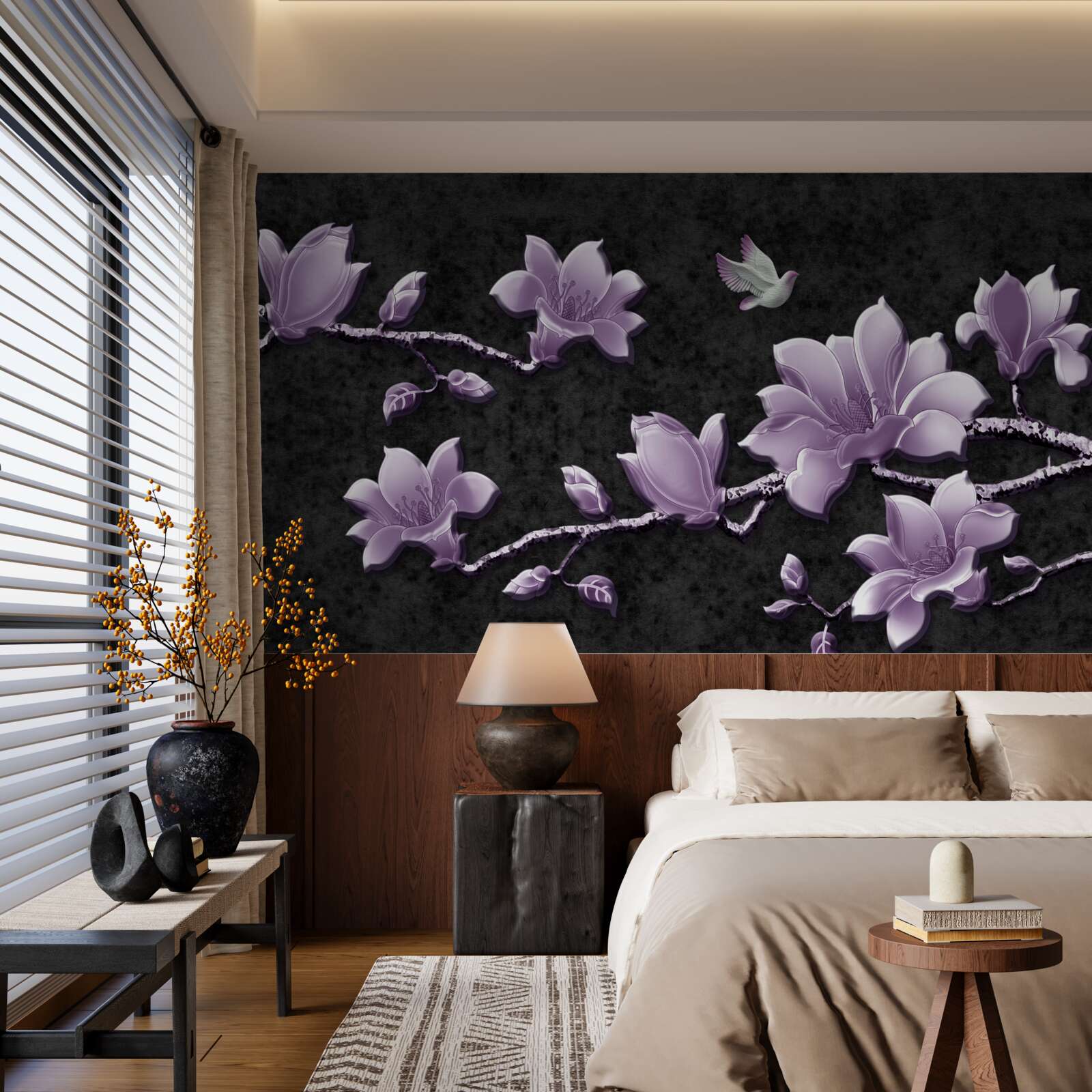 Papier peint de délicates branches de magnolia de couleur lilas