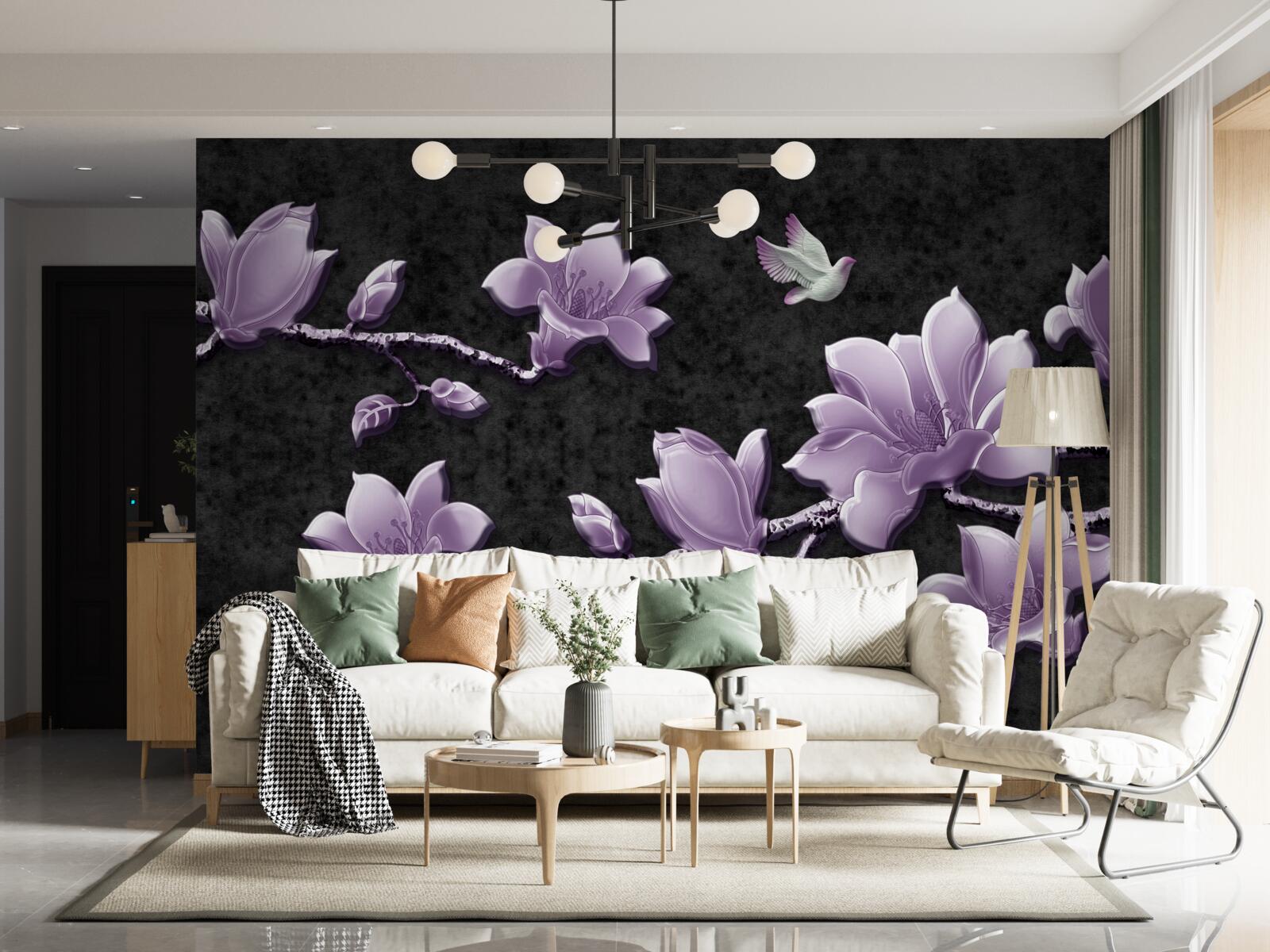 Papier peint de délicates branches de magnolia de couleur lilas