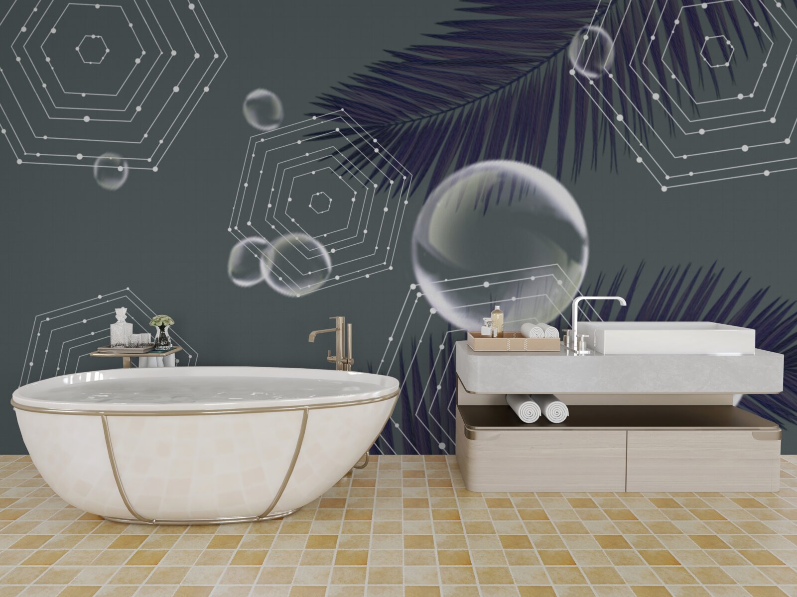 Papier peint géométrie et formes des feuilles