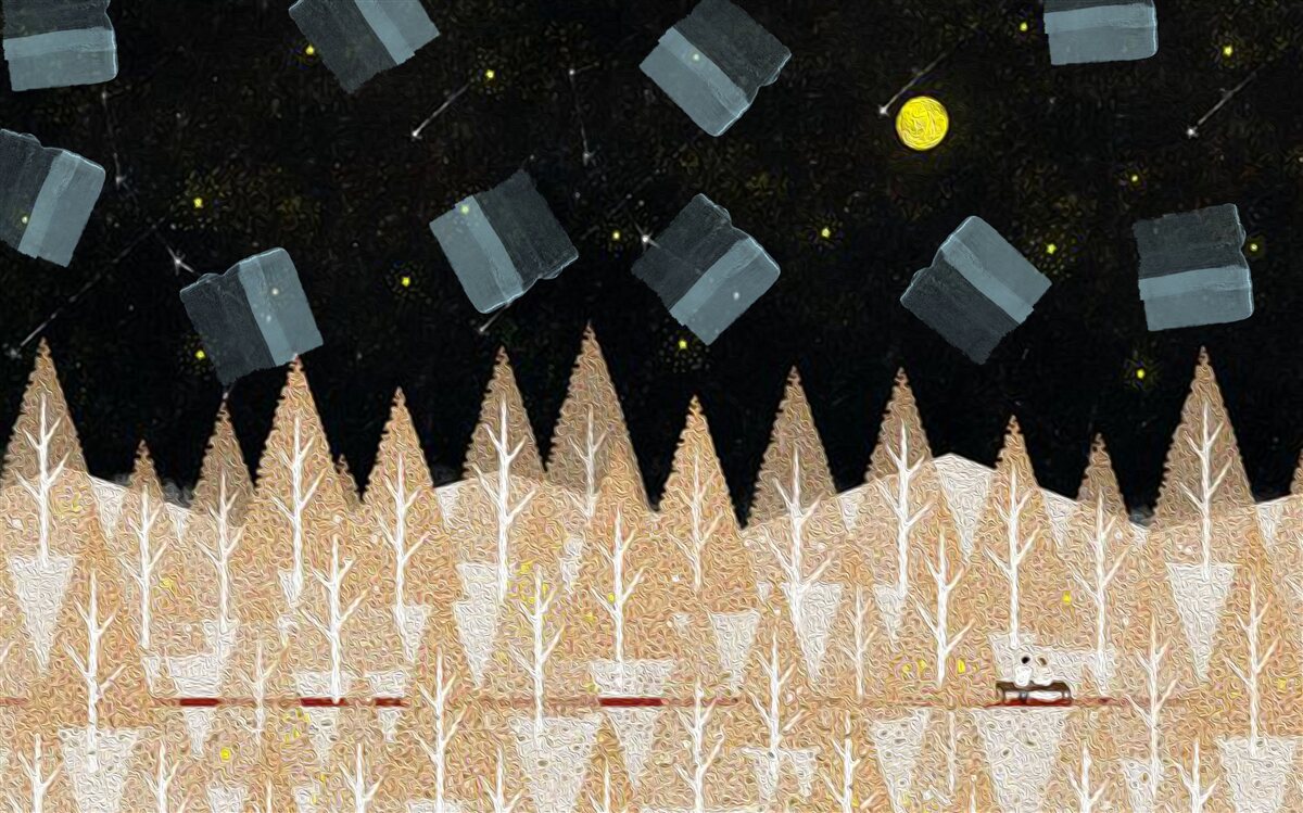 Papier peint forêt métaphysique dans l'obscurité et les étoiles brillantes