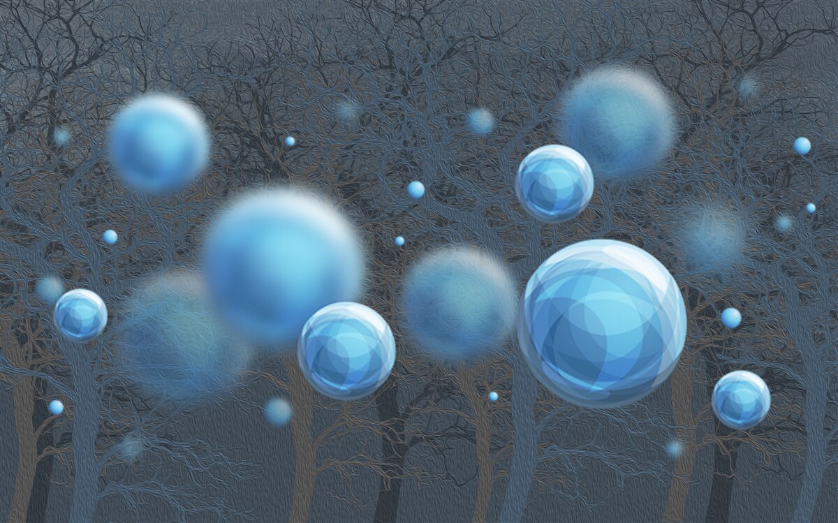 Papier peint l'eau s'élève en gouttelettes bleues