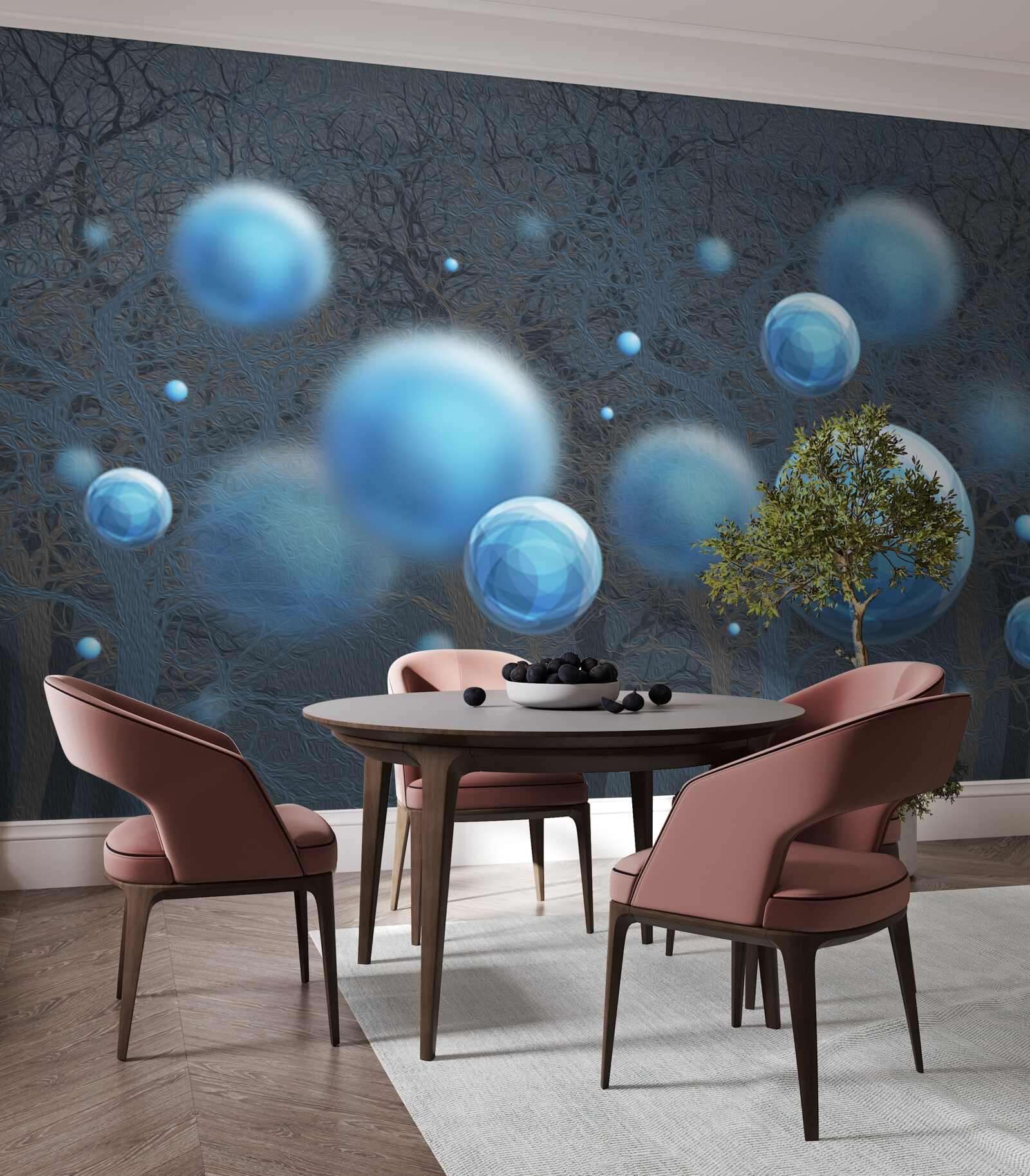 Papier peint l'eau s'élève en gouttelettes bleues