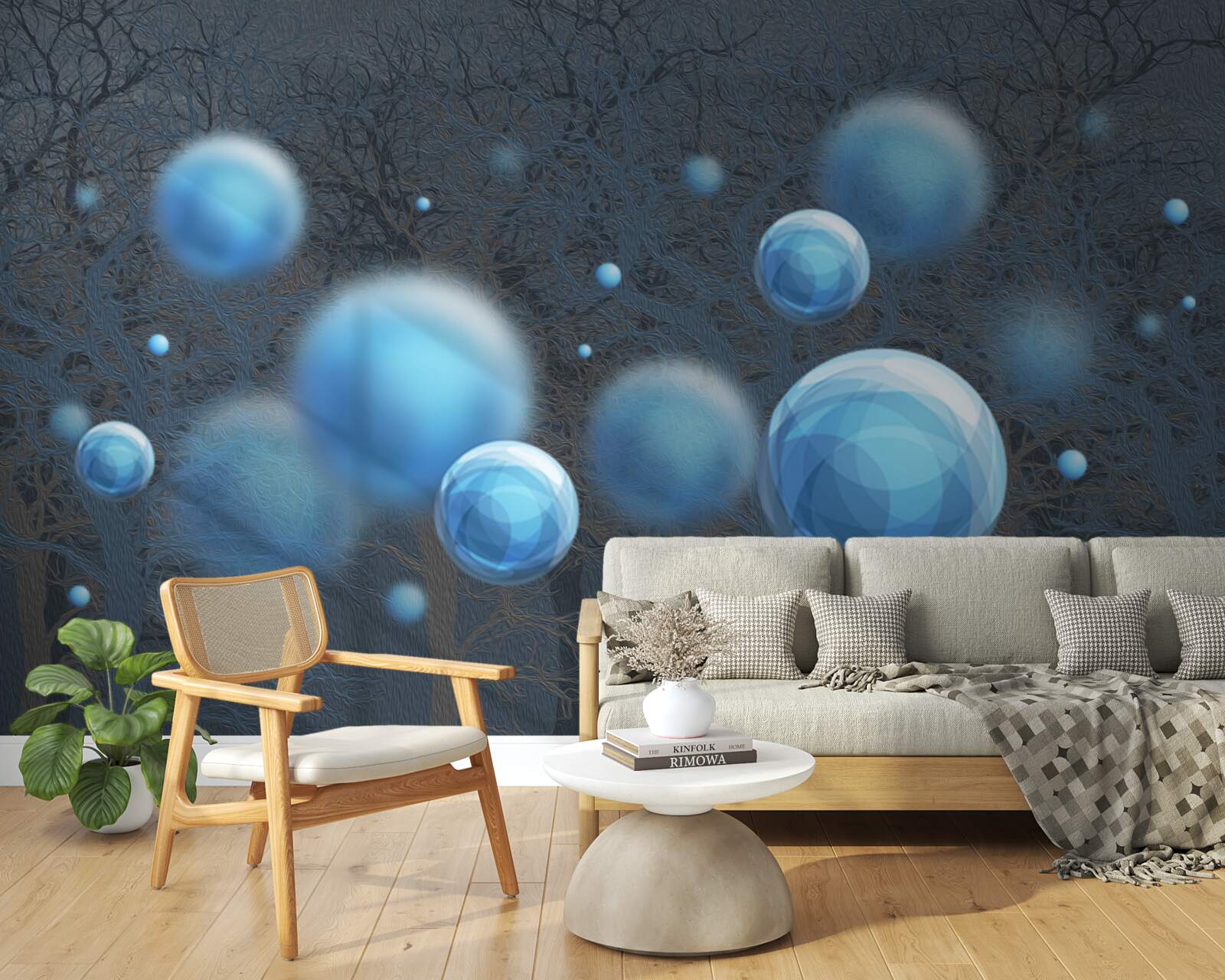 Papier peint l'eau s'élève en gouttelettes bleues