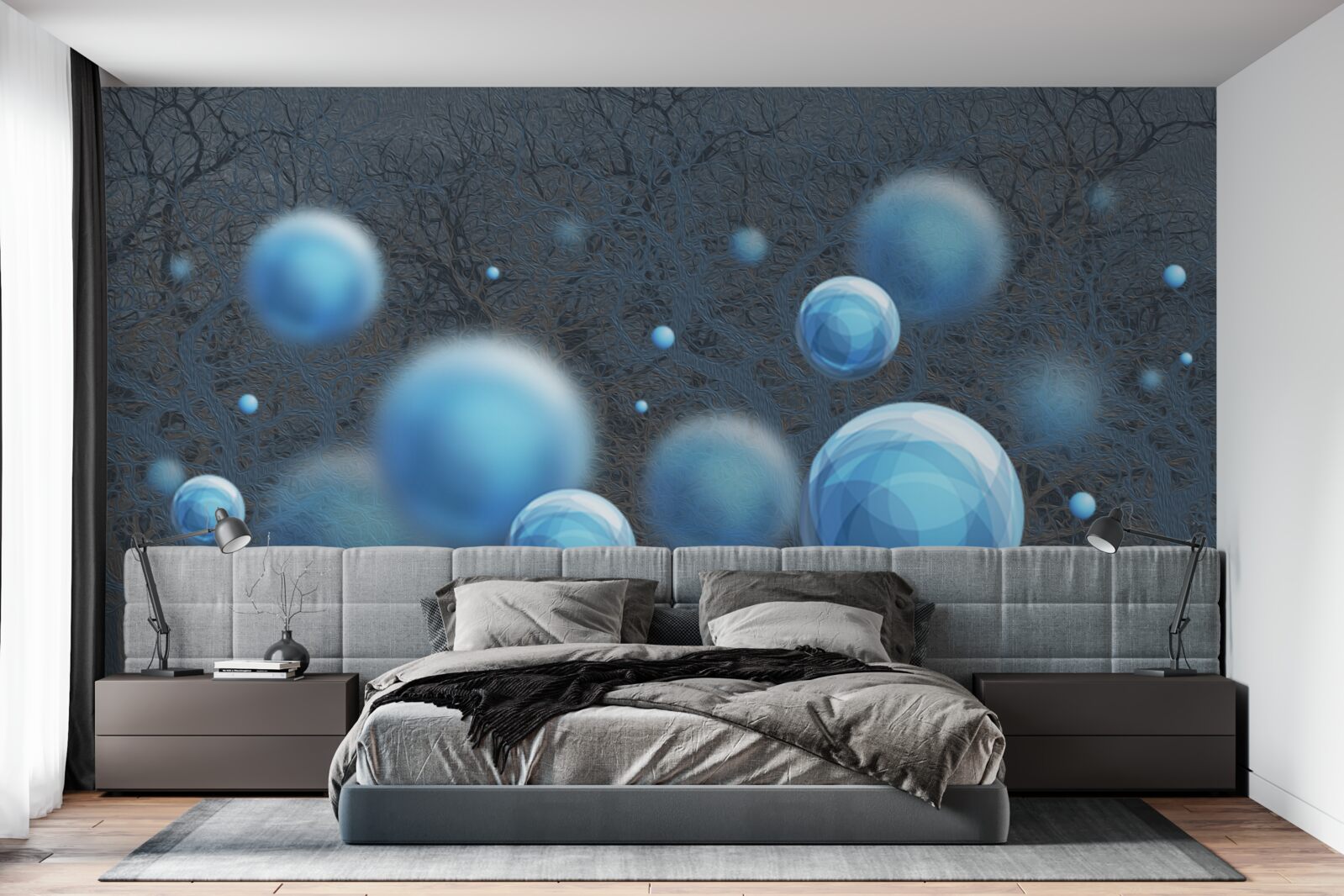 Papier peint l'eau s'élève en gouttelettes bleues