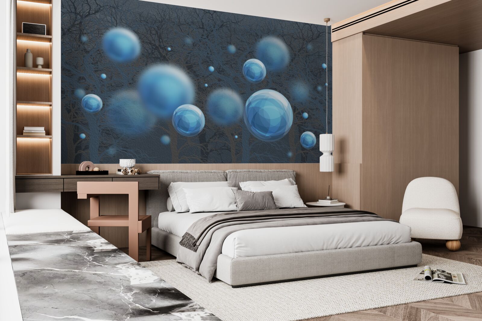 Papier peint l'eau s'élève en gouttelettes bleues