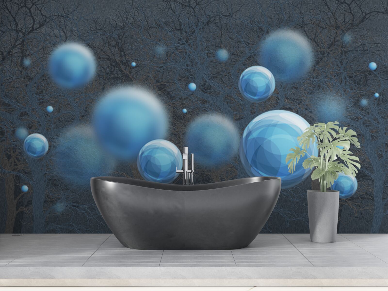 Papier peint l'eau s'élève en gouttelettes bleues